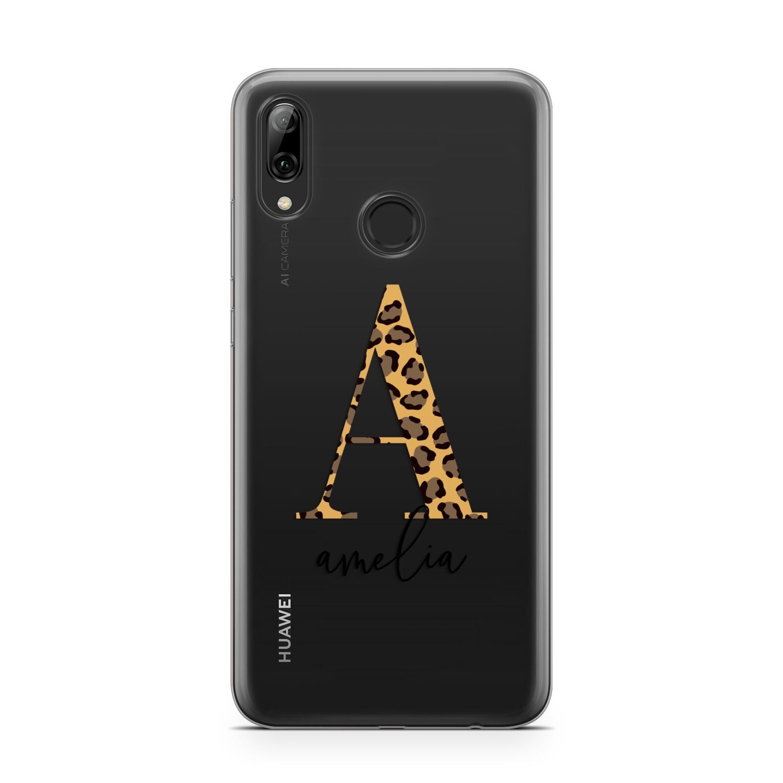 Leopard Print Initial with Name Huawei Y7 2019