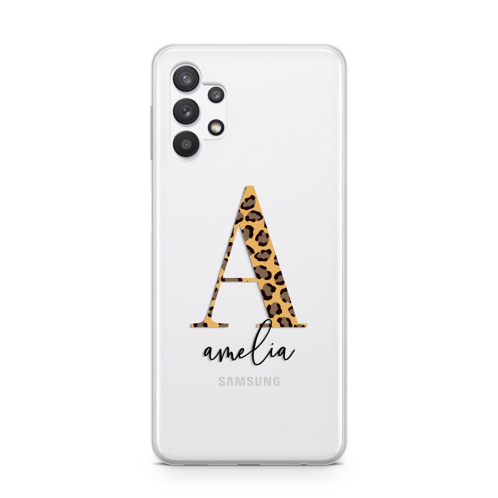 Leopard Print Initial with Name Samsung A32 5G Case