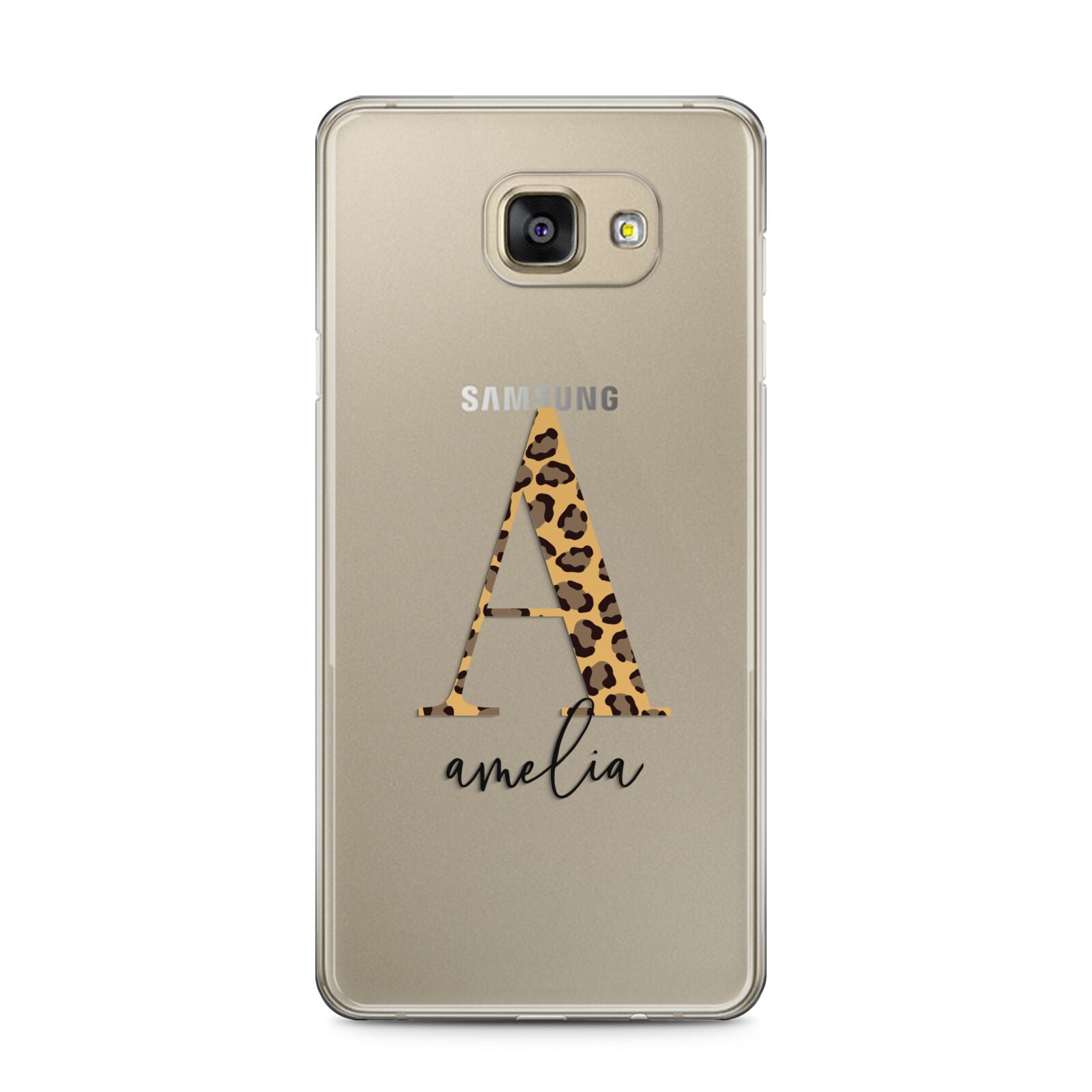 Leopard Print Initial with Name Samsung Galaxy A5 2016 Case on gold phone