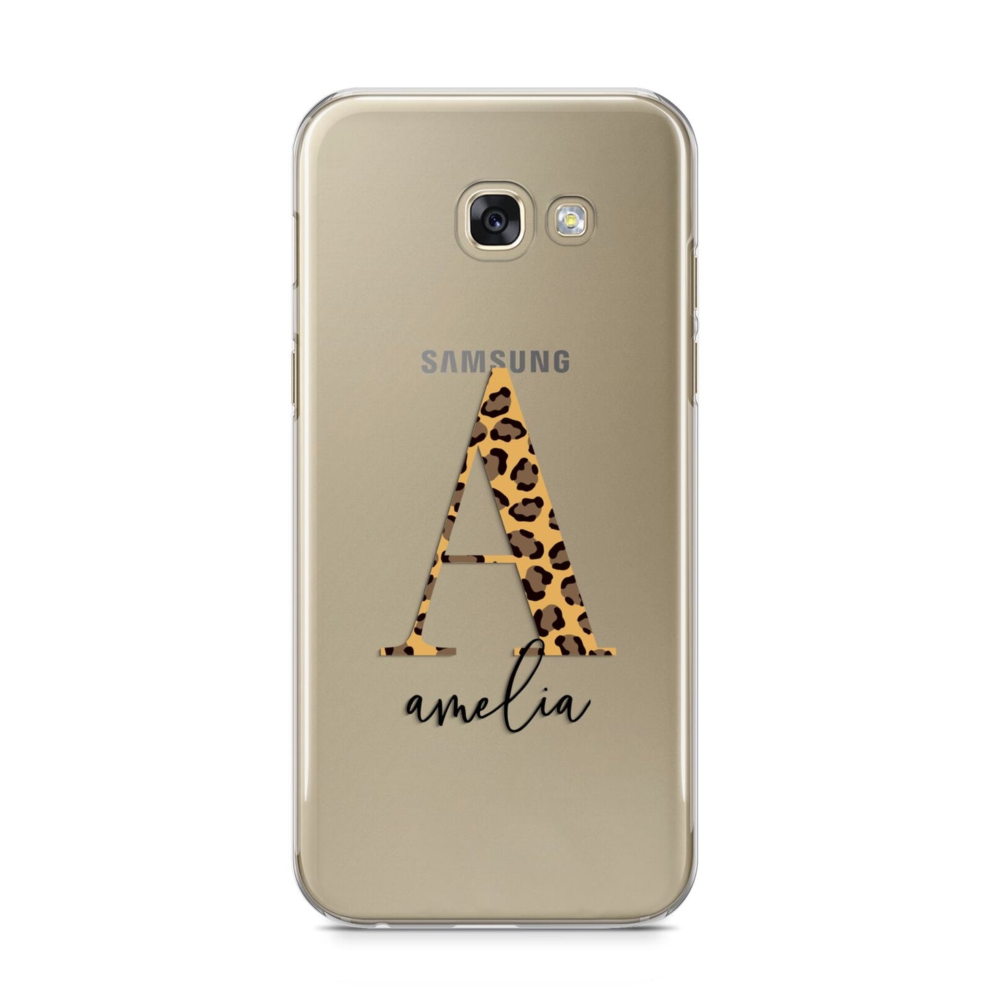 Leopard Print Initial with Name Samsung Galaxy A5 2017 Case on gold phone