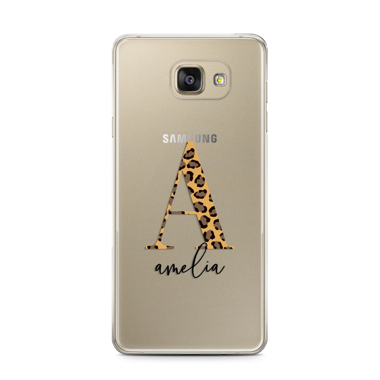 Leopard Print Initial with Name Samsung Galaxy A7 2016 Case on gold phone