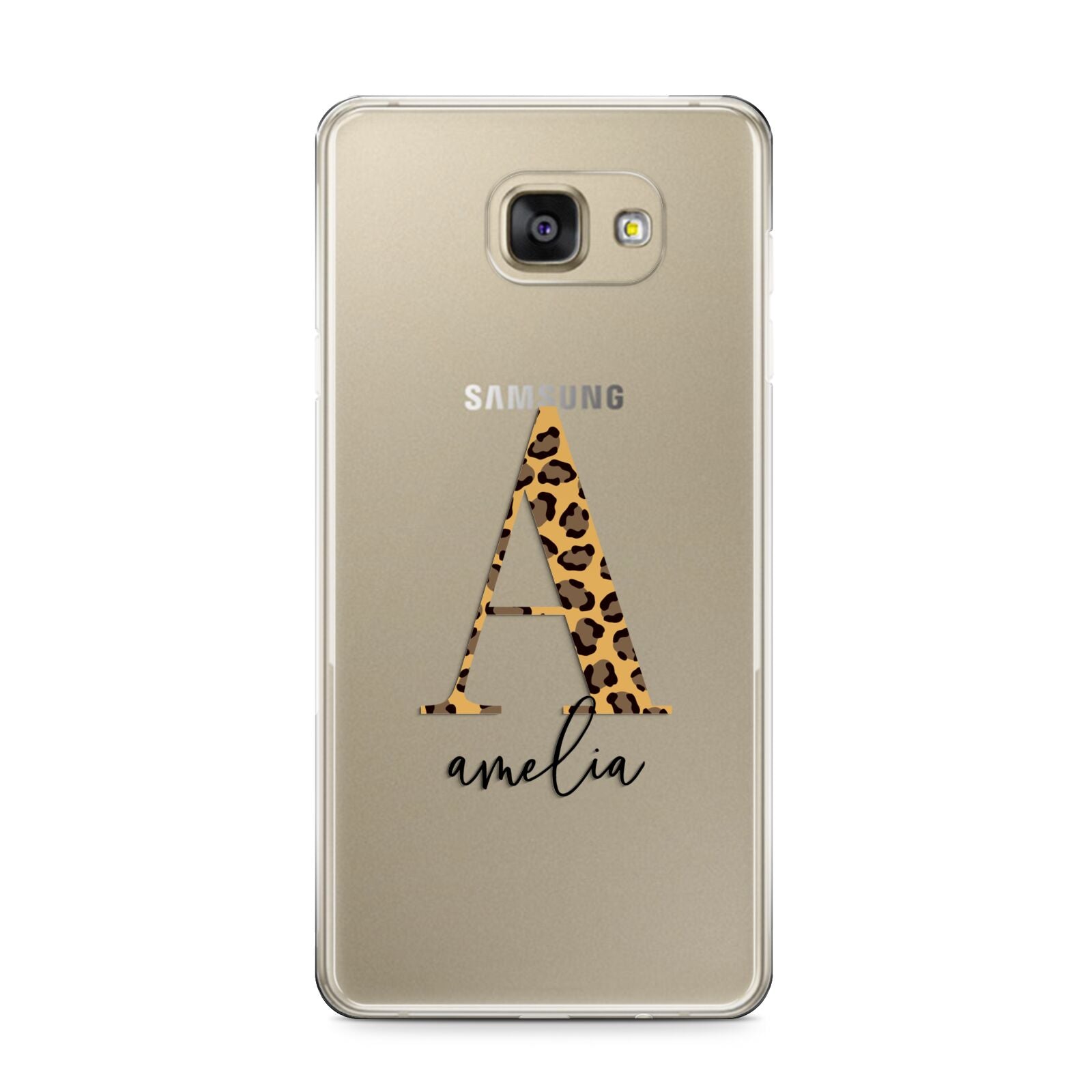 Leopard Print Initial with Name Samsung Galaxy A9 2016 Case on gold phone