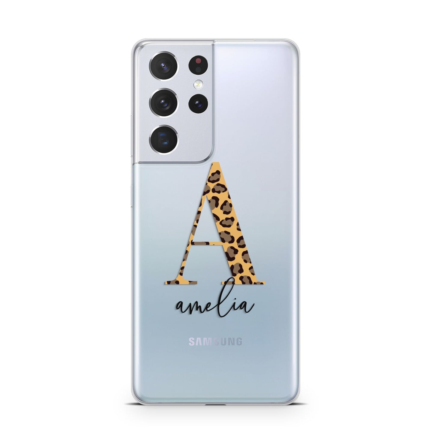 Leopard Print Initial with Name Samsung S21 Ultra Case