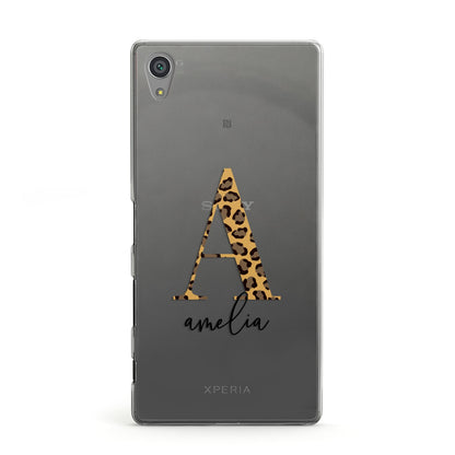 Leopard Print Initial with Name Sony Xperia Case