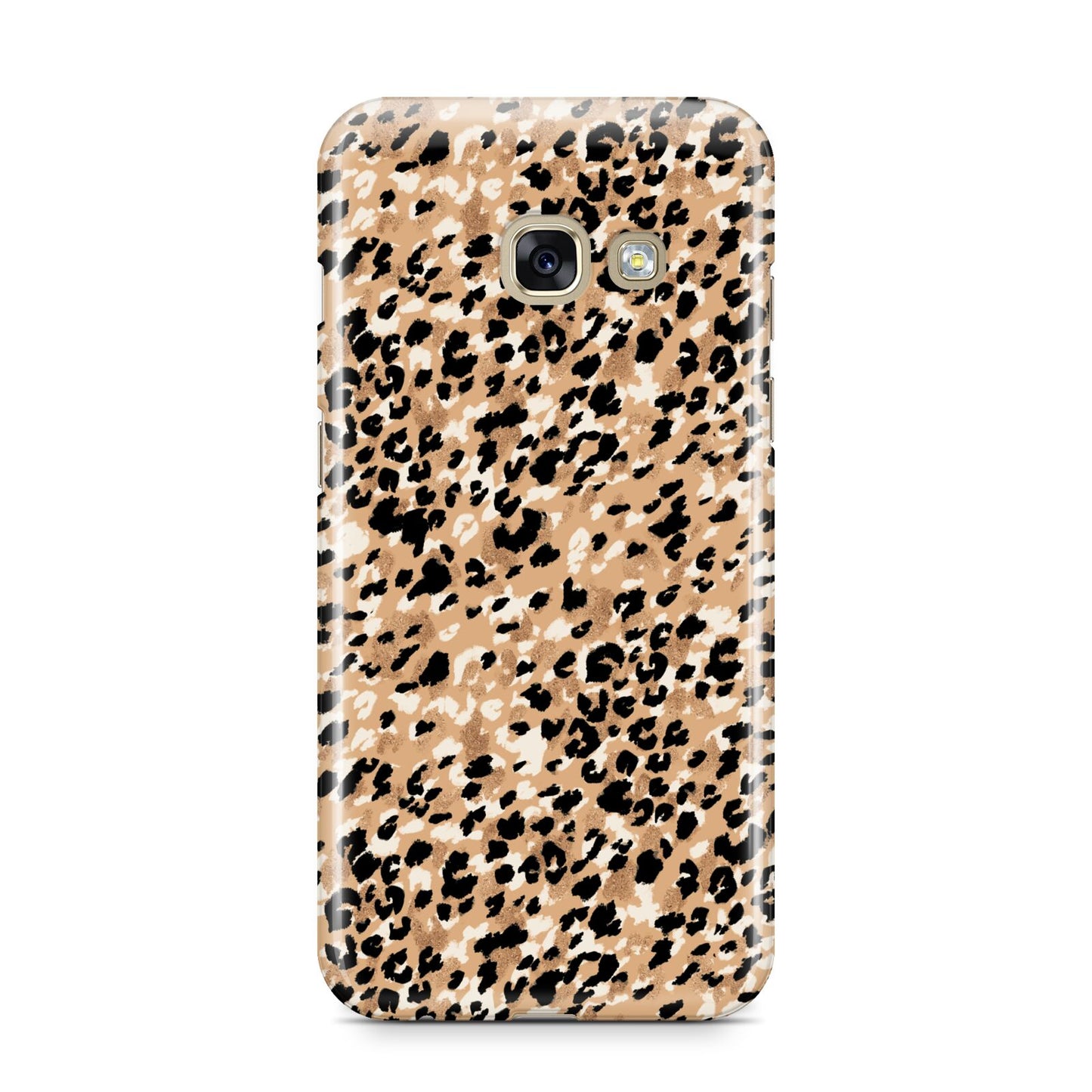 Leopard Print Samsung Galaxy A3 2017 Case on gold phone