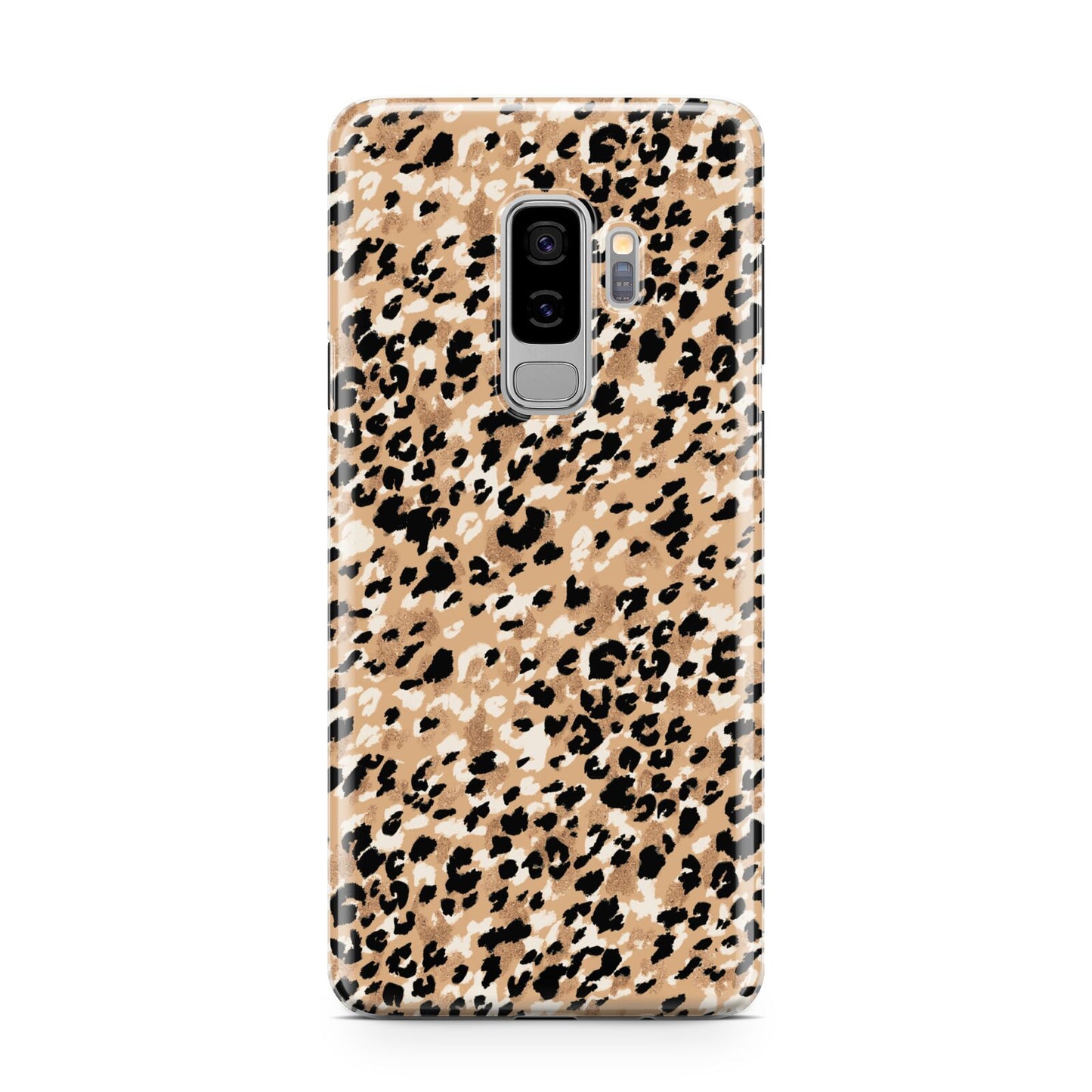 Leopard Print Samsung Galaxy S9 Plus Case on Silver phone