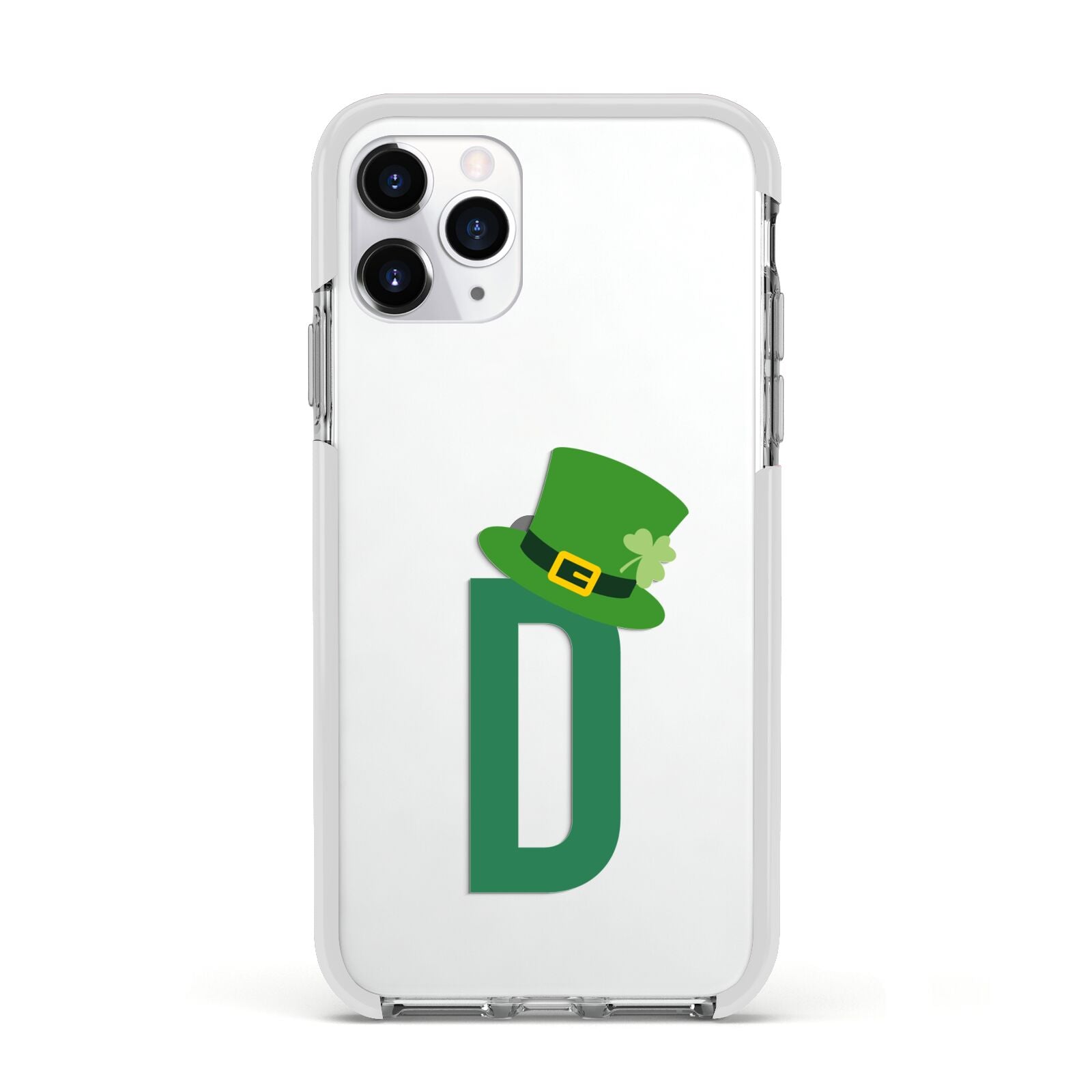 Leprechaun Hat Custom Monogram Apple iPhone 11 Pro in Silver with White Impact Case