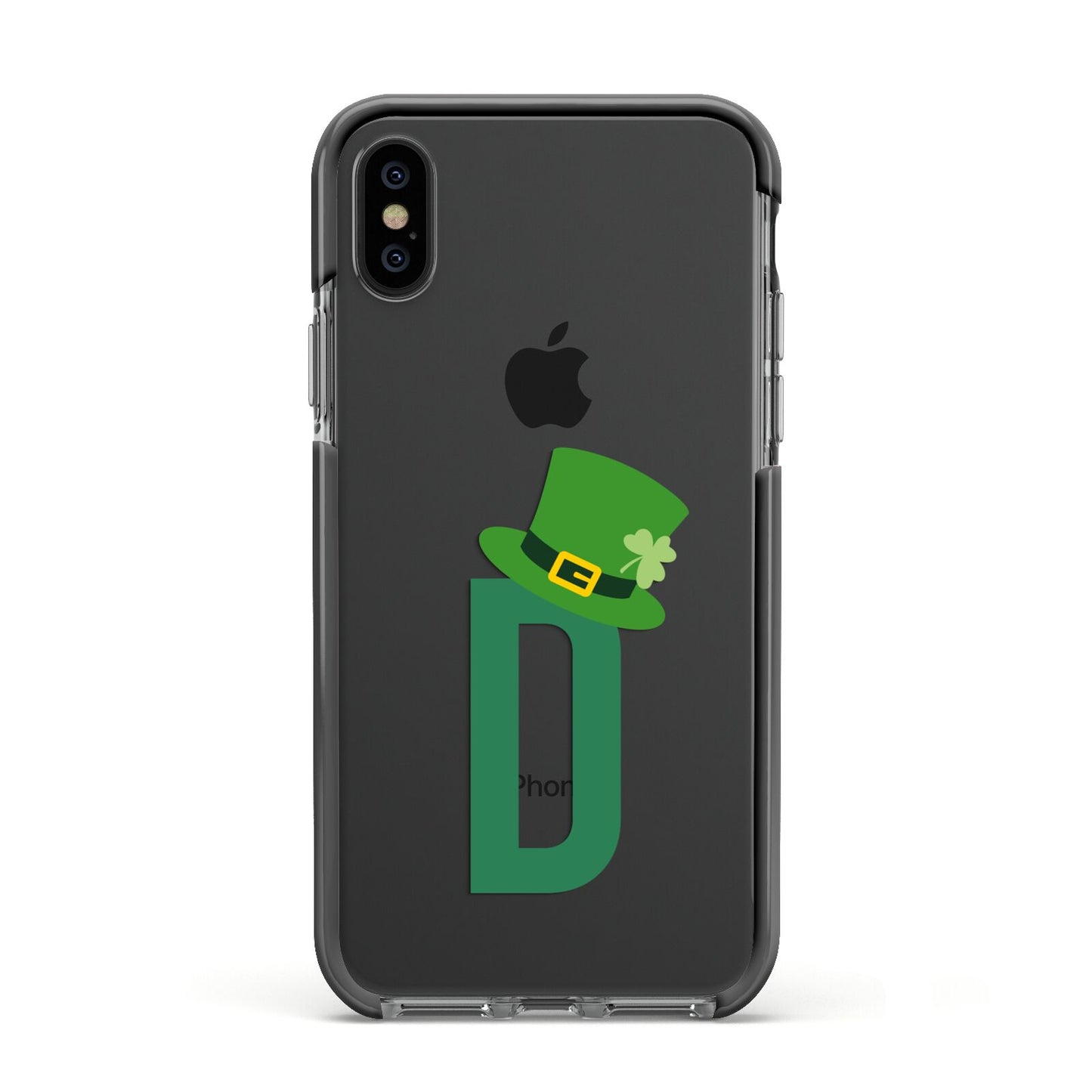 Leprechaun Hat Custom Monogram Apple iPhone Xs Impact Case Black Edge on Black Phone