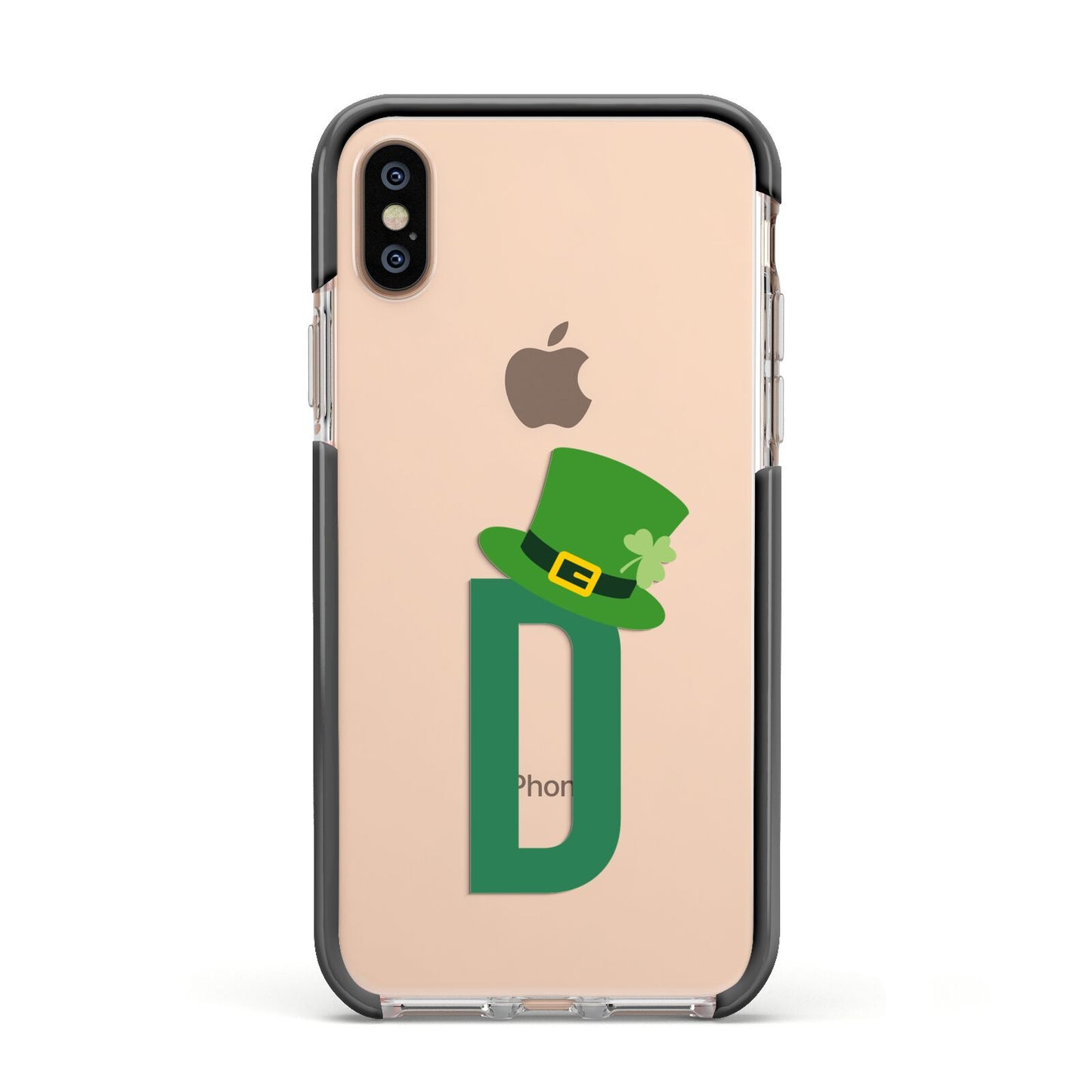 Leprechaun Hat Custom Monogram Apple iPhone Xs Impact Case Black Edge on Gold Phone