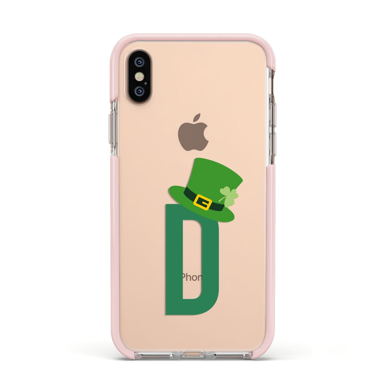 Leprechaun Hat Custom Monogram Apple iPhone Xs Impact Case Pink Edge on Gold Phone