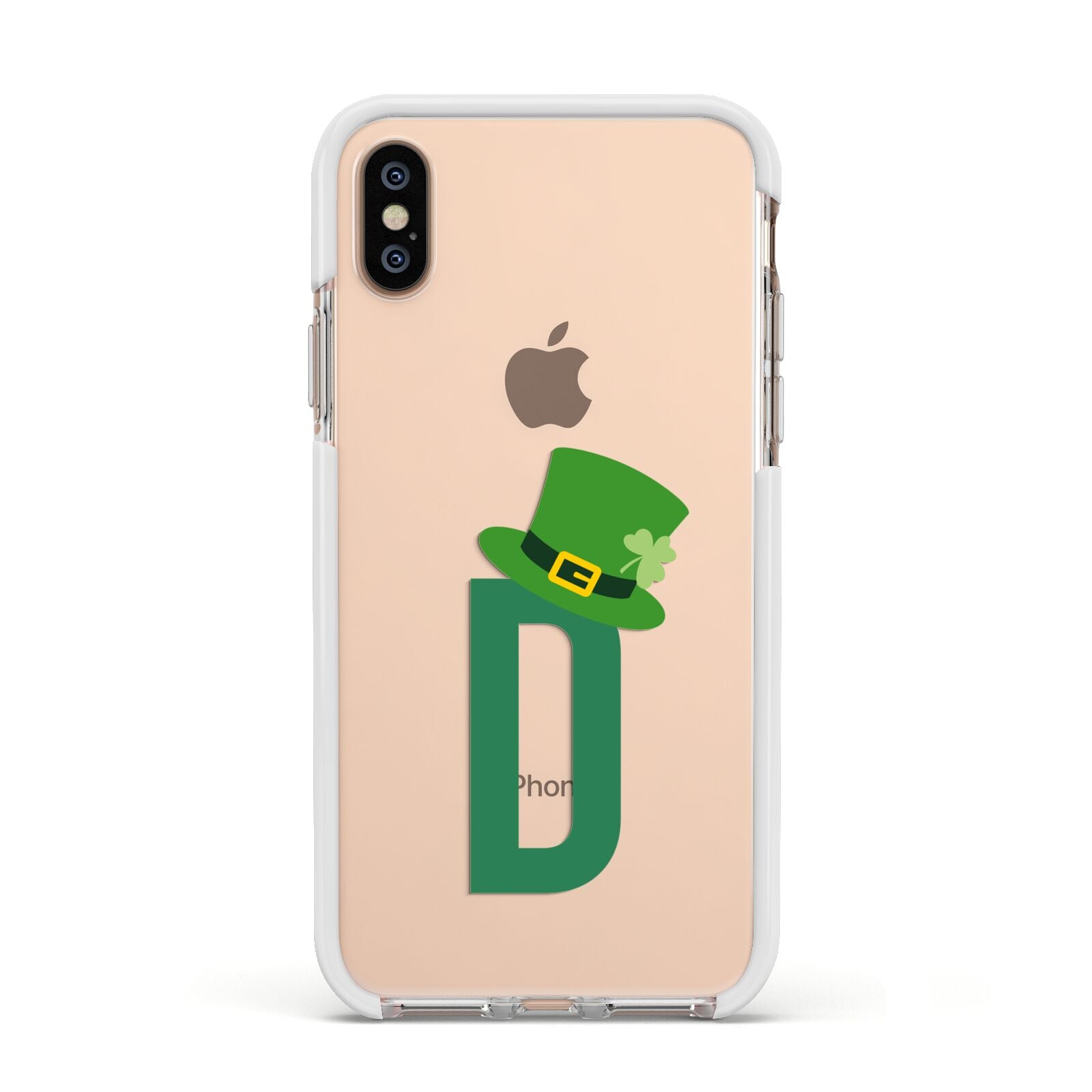 Leprechaun Hat Custom Monogram Apple iPhone Xs Impact Case White Edge on Gold Phone