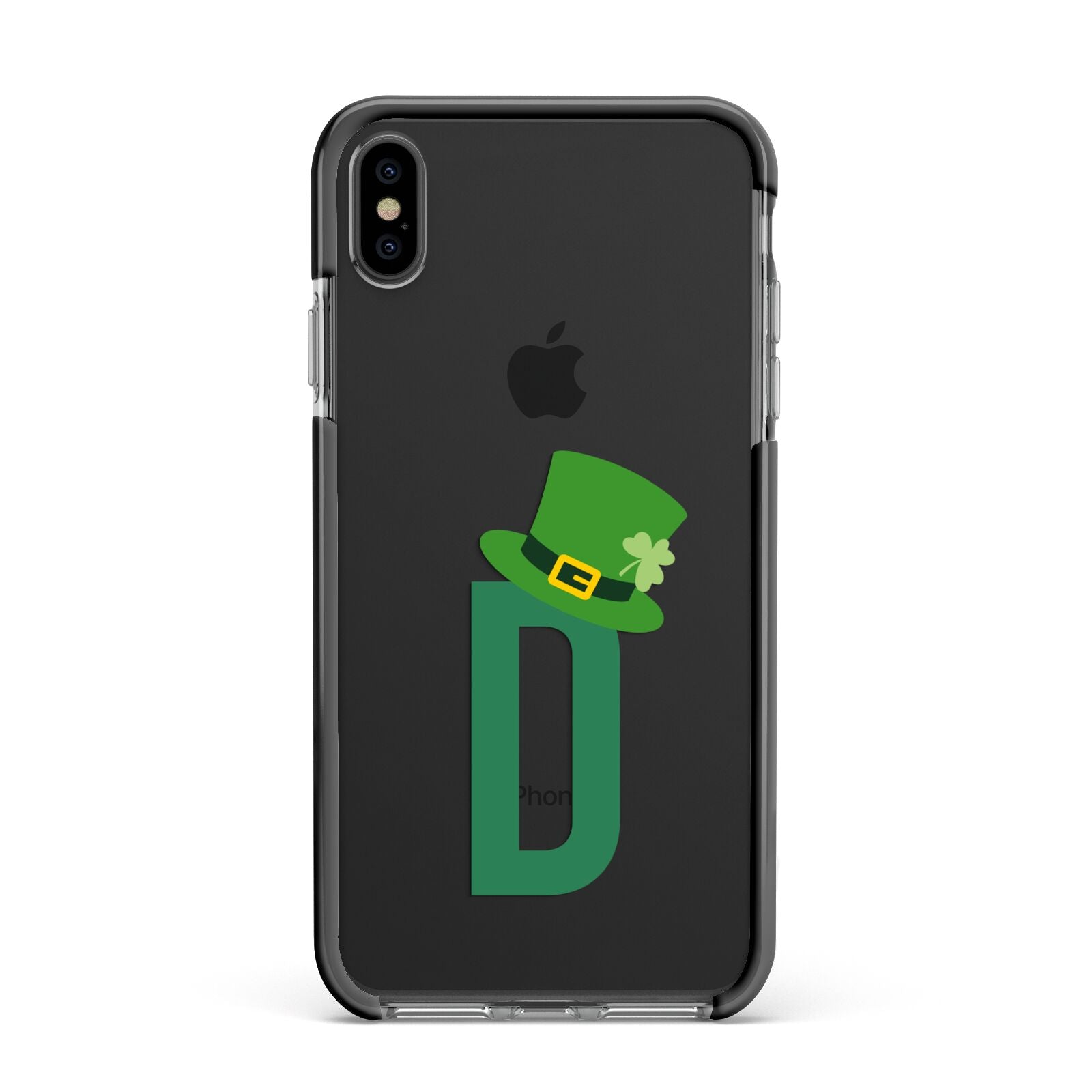 Leprechaun Hat Custom Monogram Apple iPhone Xs Max Impact Case Black Edge on Black Phone