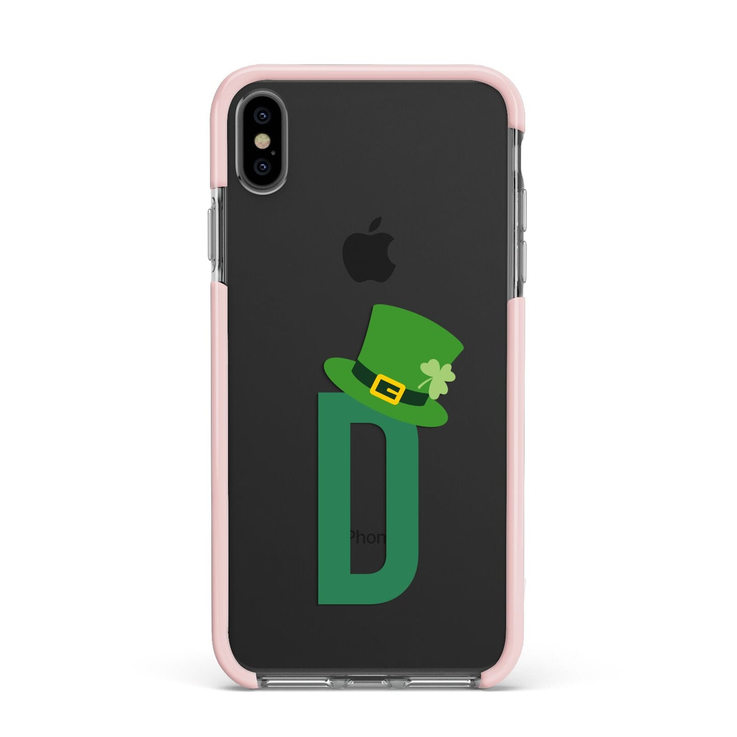 Leprechaun Hat Custom Monogram Apple iPhone Xs Max Impact Case Pink Edge on Black Phone