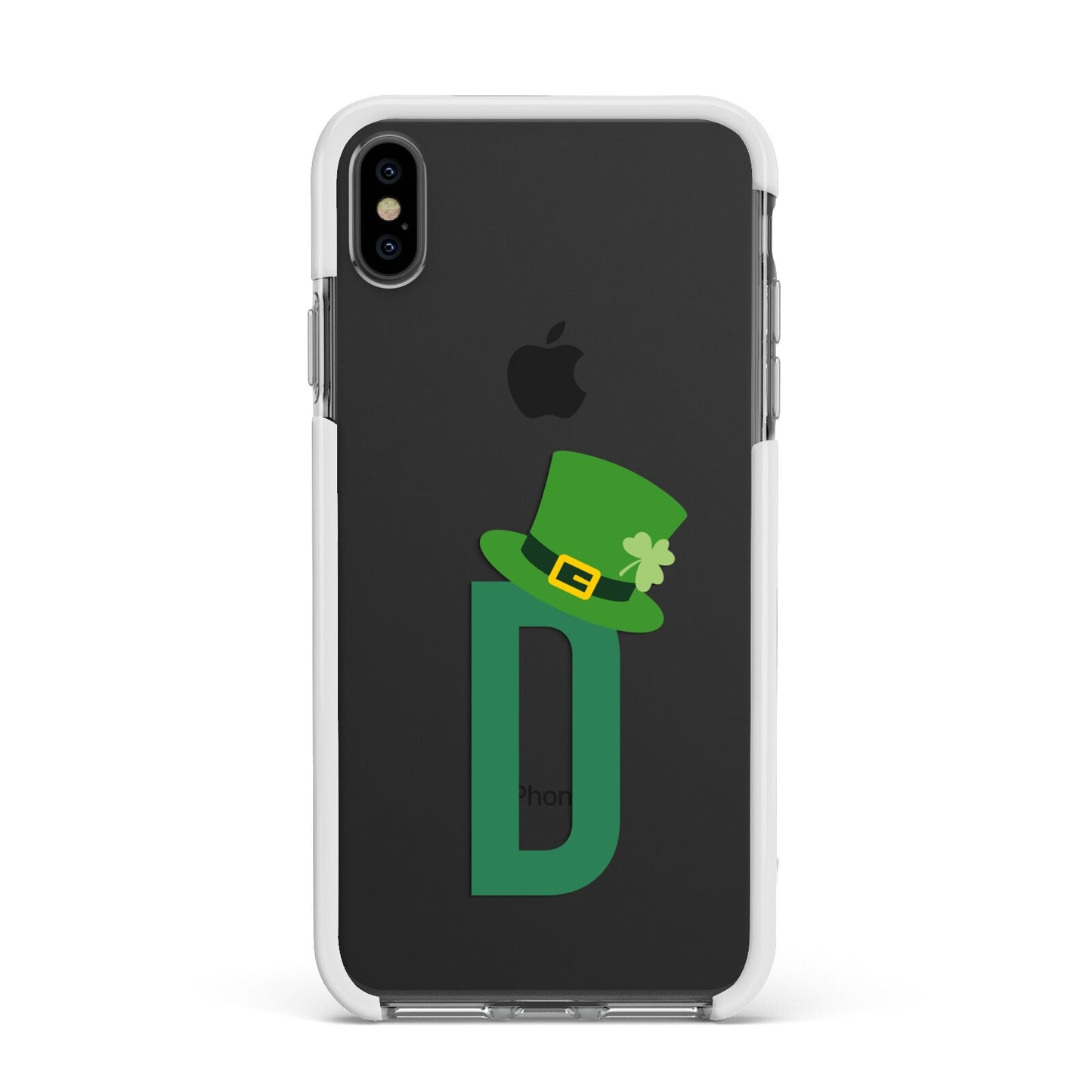 Leprechaun Hat Custom Monogram Apple iPhone Xs Max Impact Case White Edge on Black Phone