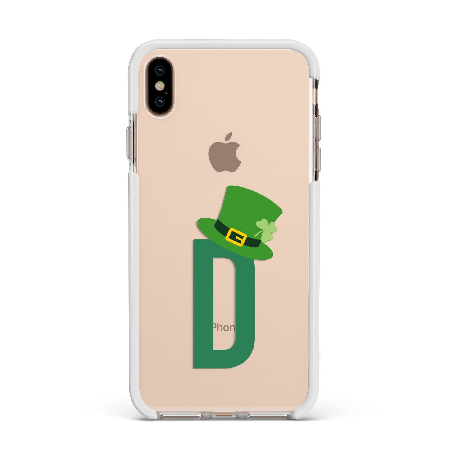 Leprechaun Hat Custom Monogram Apple iPhone Xs Max Impact Case White Edge on Gold Phone