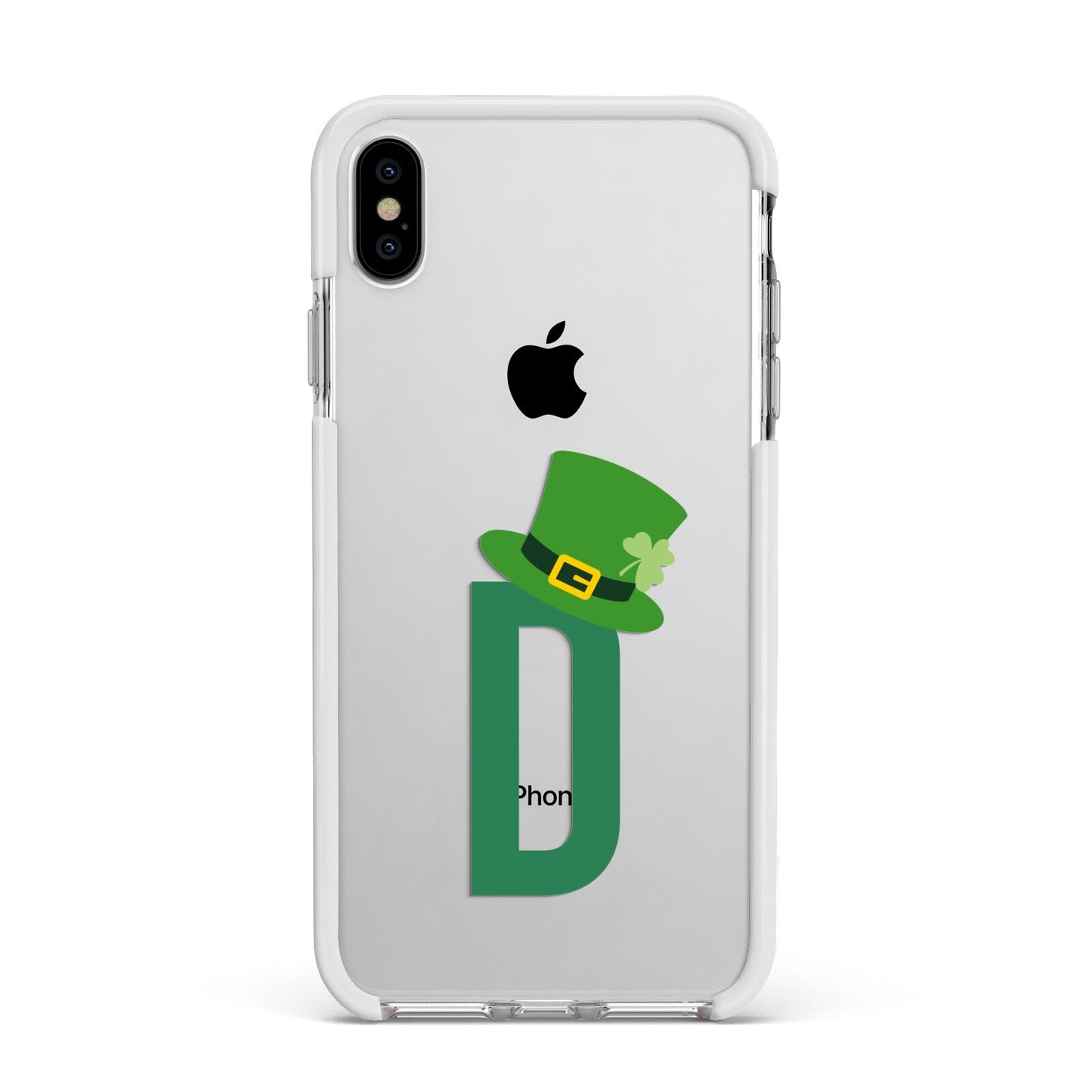 Leprechaun Hat Custom Monogram Apple iPhone Xs Max Impact Case White Edge on Silver Phone