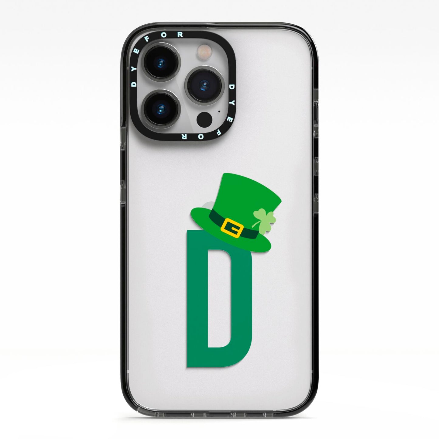 Leprechaun Hat Custom Monogram iPhone 13 Pro Black Impact Case on Silver phone