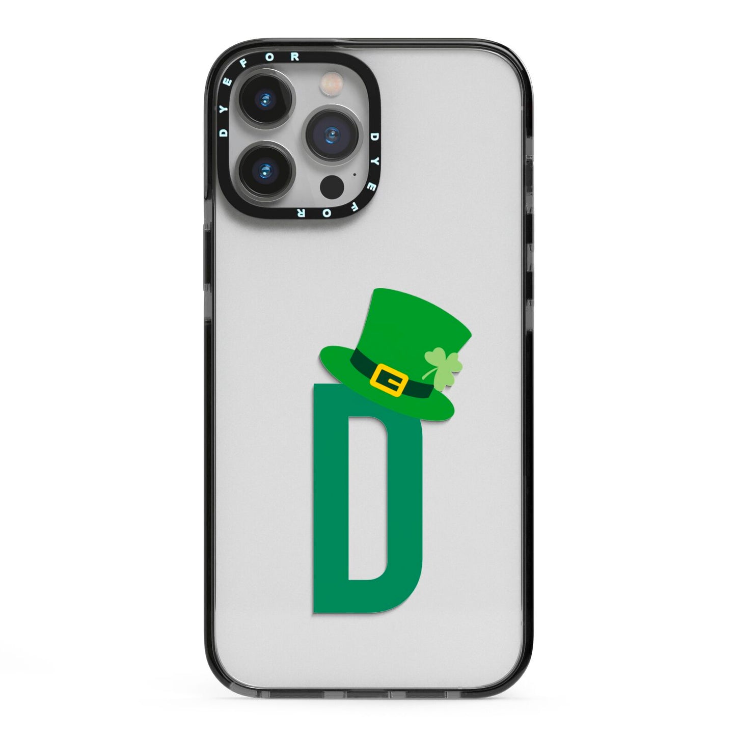 Leprechaun Hat Custom Monogram iPhone 13 Pro Max Black Impact Case on Silver phone