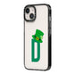 Leprechaun Hat Custom Monogram iPhone 14 Black Impact Case Side Angle on Silver phone