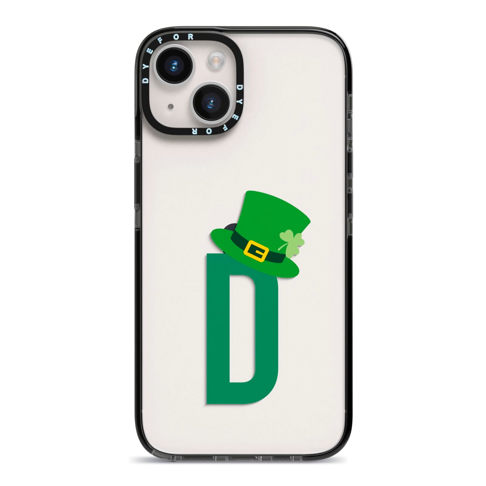 Leprechaun Hat Custom Monogram iPhone 14 Black Impact Case on Silver phone