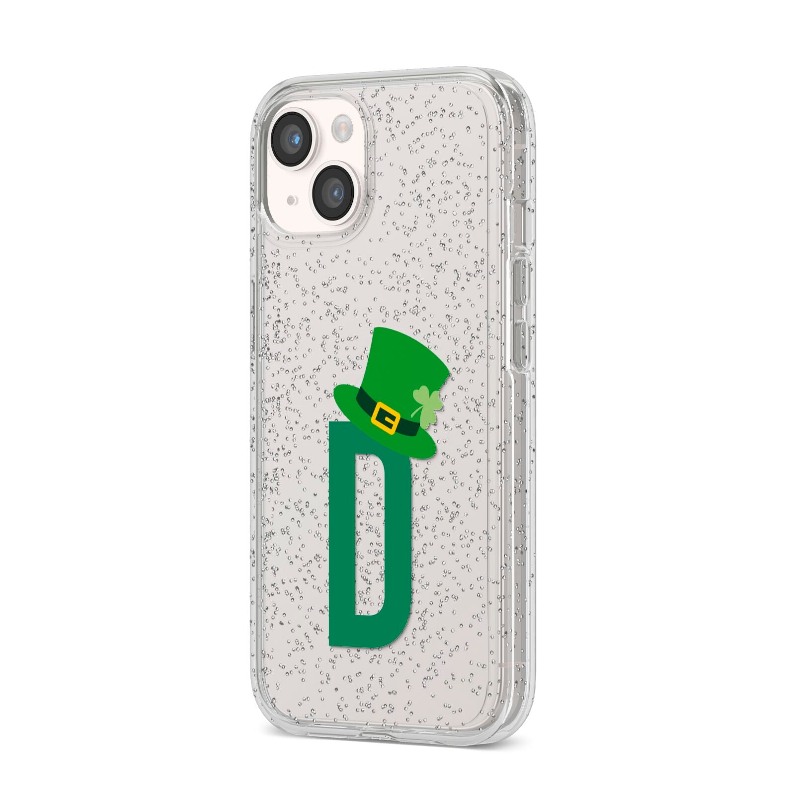 Leprechaun Hat Custom Monogram iPhone 14 Glitter Tough Case Starlight Angled Image