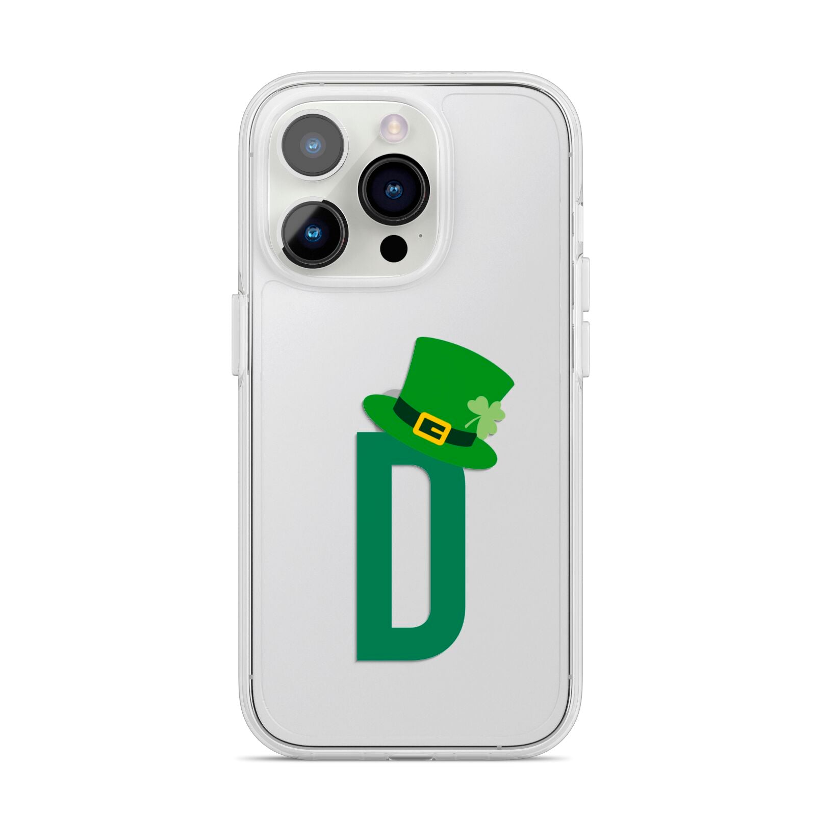 Leprechaun Hat Custom Monogram iPhone 14 Pro Clear Tough Case Silver