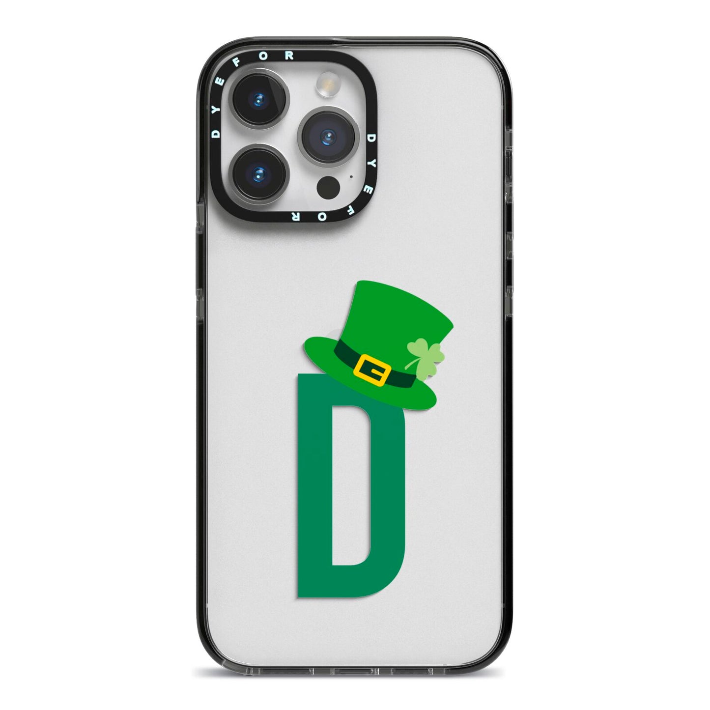 Leprechaun Hat Custom Monogram iPhone 14 Pro Max Black Impact Case on Silver phone