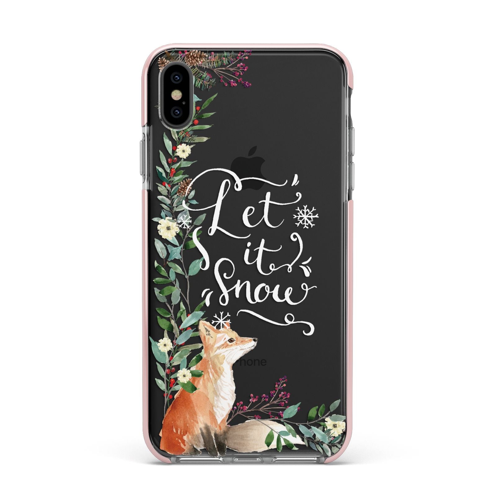 Let It Snow Christmas Apple iPhone Xs Max Impact Case Pink Edge on Black Phone