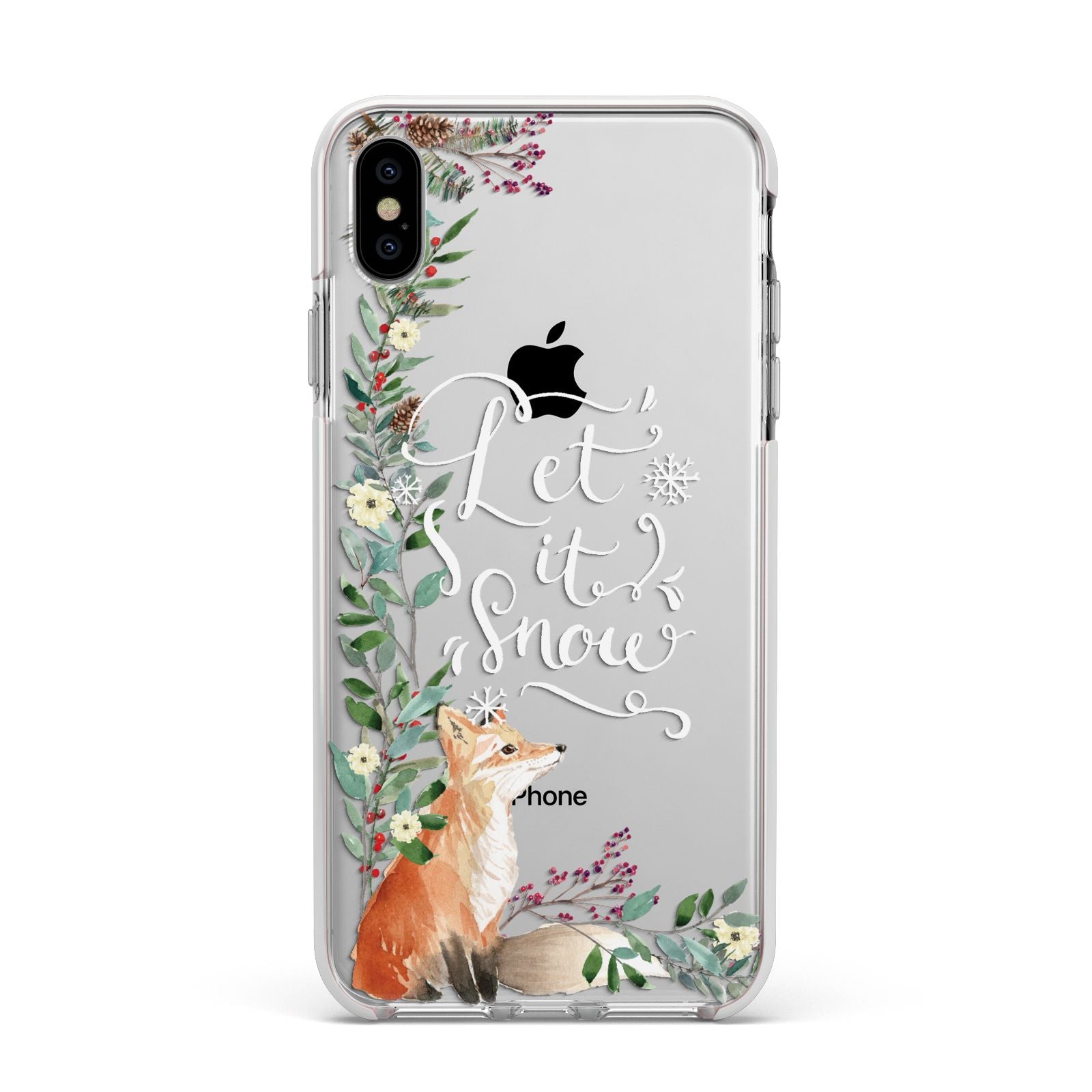 Let It Snow Christmas Apple iPhone Xs Max Impact Case White Edge on Silver Phone