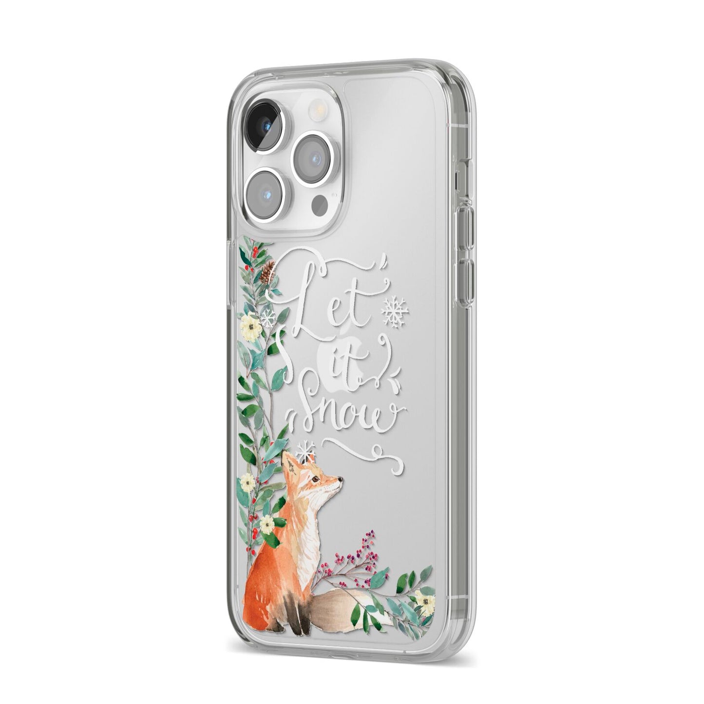 Let It Snow Christmas iPhone 14 Pro Max Clear Tough Case Silver Angled Image