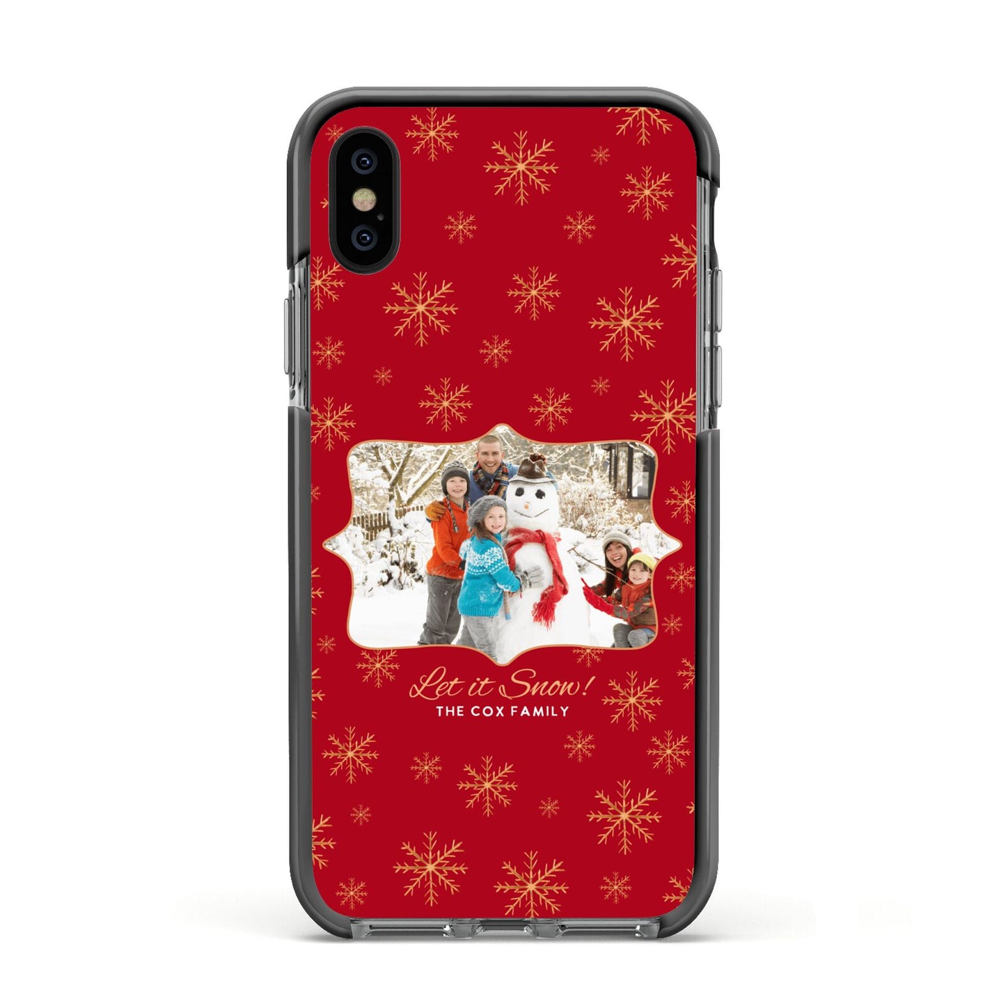 Let it Snow Christmas Photo Upload Apple iPhone Xs Impact Case Black Edge on Black Phone