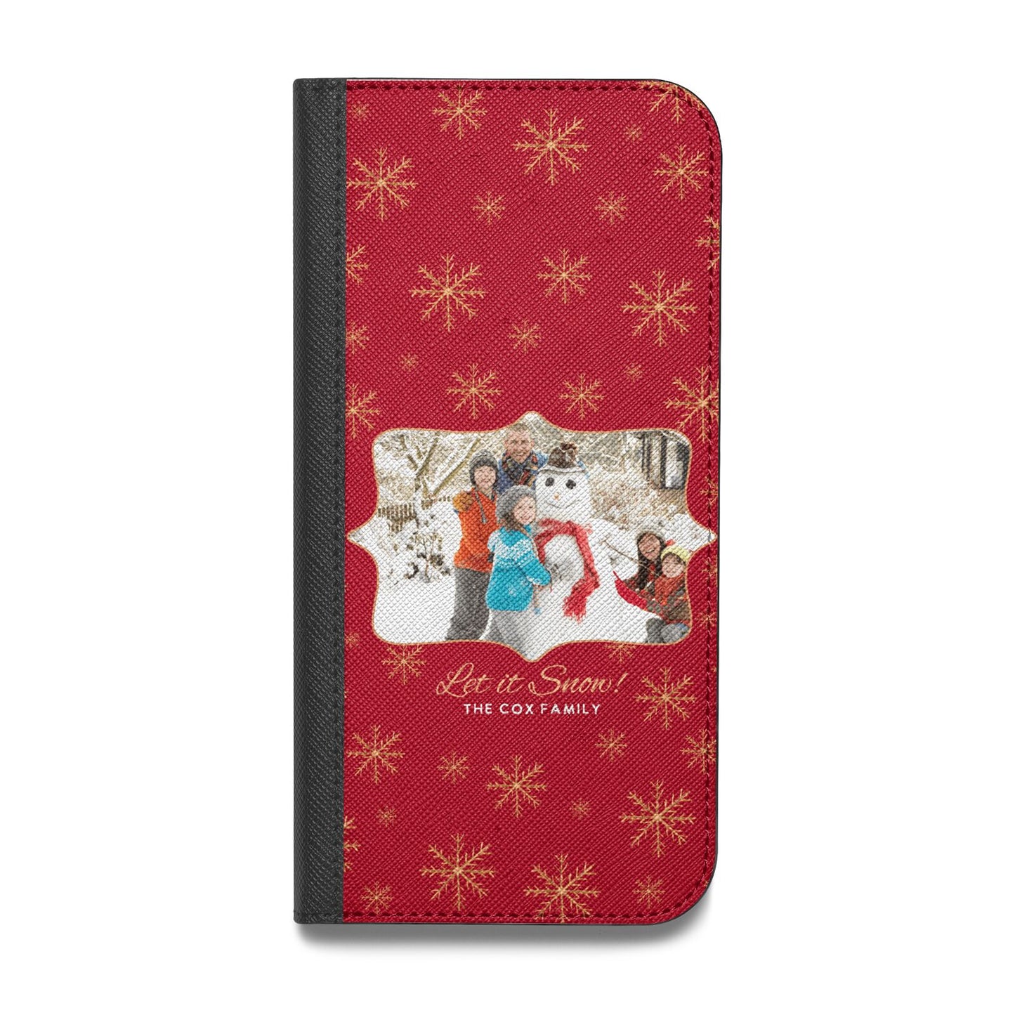 Let it Snow Christmas Photo Upload Vegan Leather Flip iPhone Case