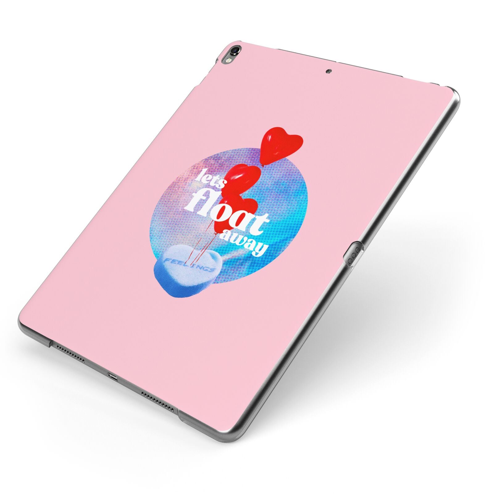 Lets Float Away Valentine Apple iPad Case on Grey iPad Side View