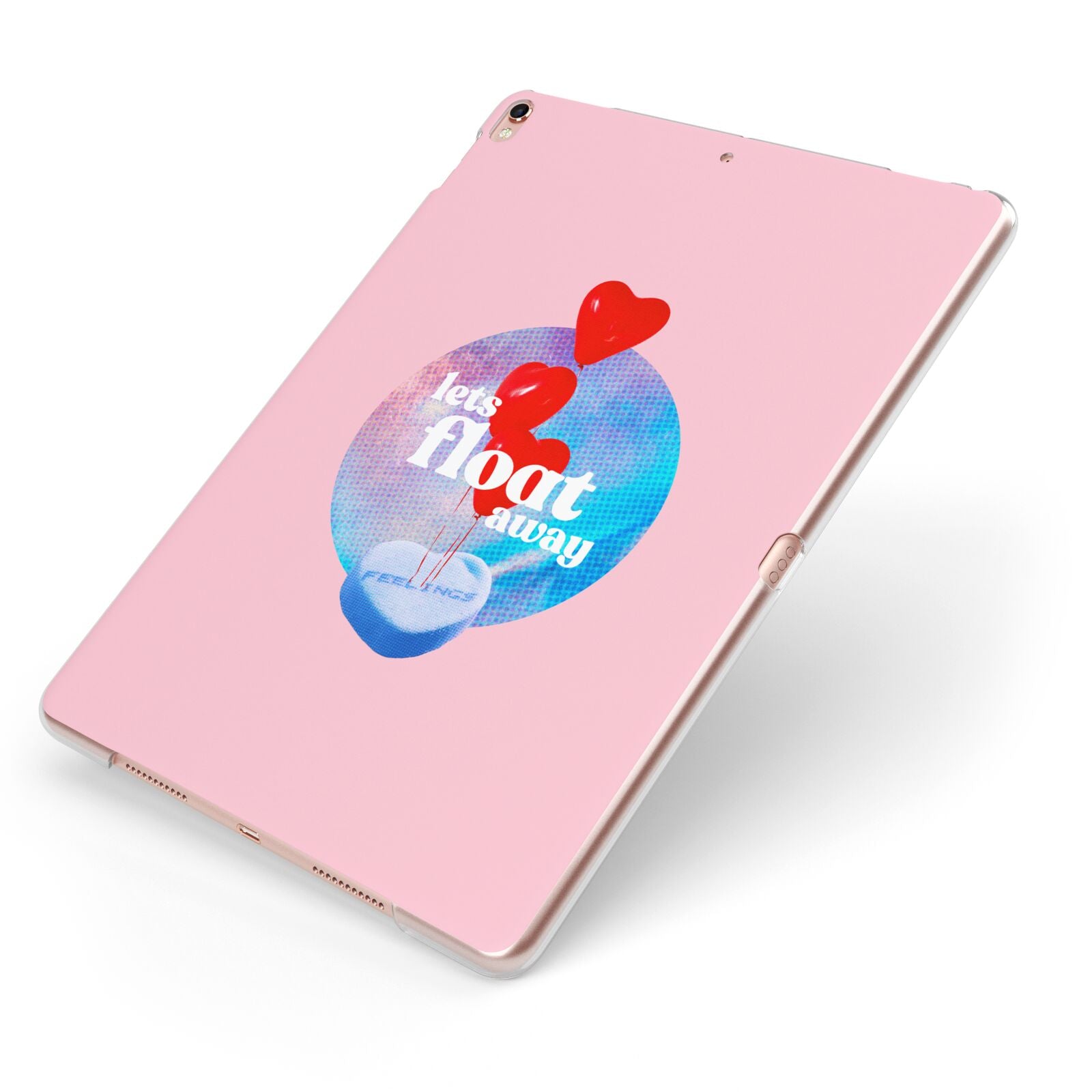 Lets Float Away Valentine Apple iPad Case on Rose Gold iPad Side View