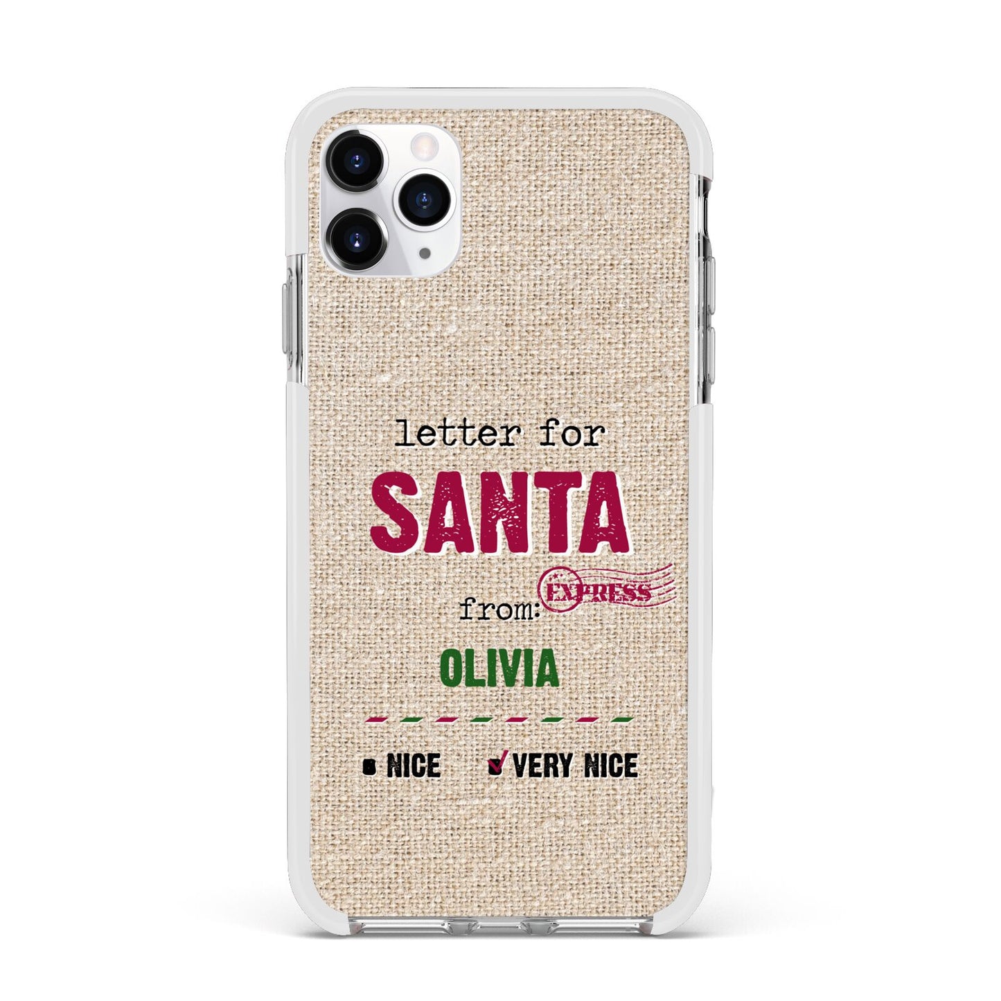 Letters to Santa Personalised Apple iPhone 11 Pro Max in Silver with White Impact Case