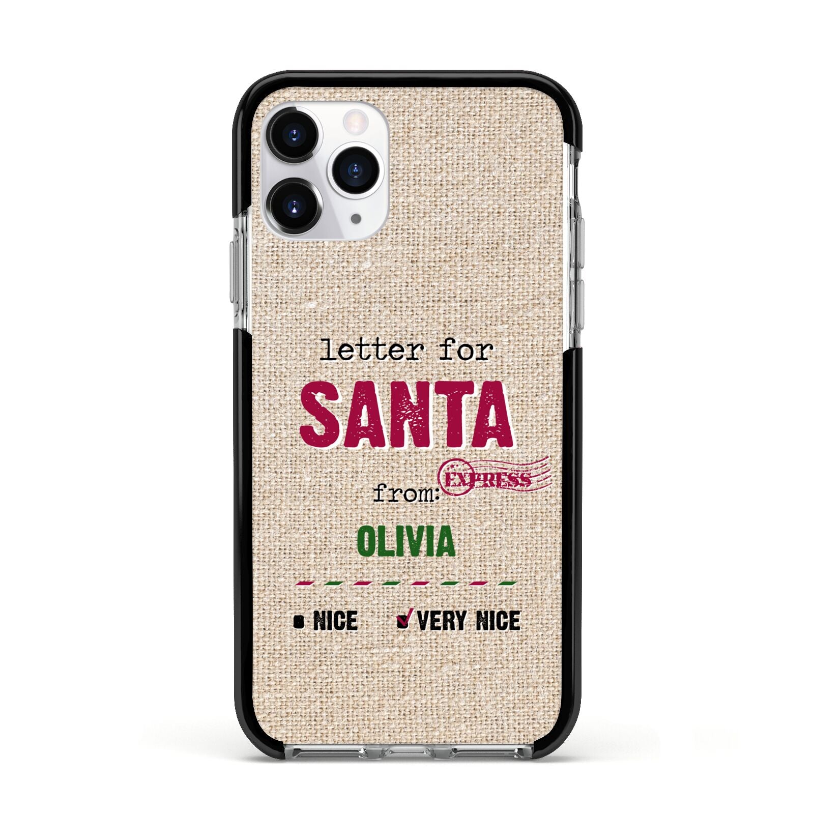 Letters to Santa Personalised Apple iPhone 11 Pro in Silver with Black Impact Case