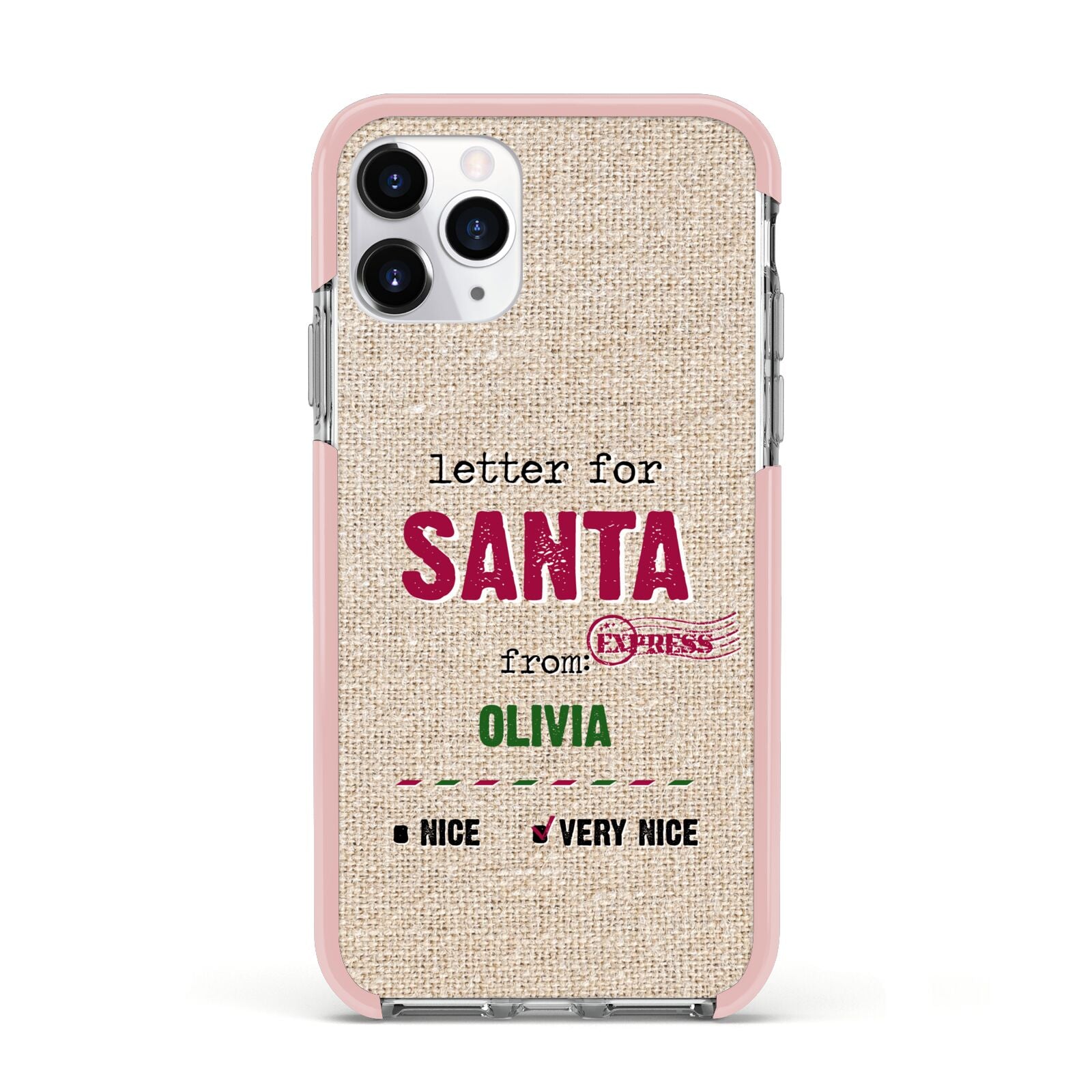 Letters to Santa Personalised Apple iPhone 11 Pro in Silver with Pink Impact Case