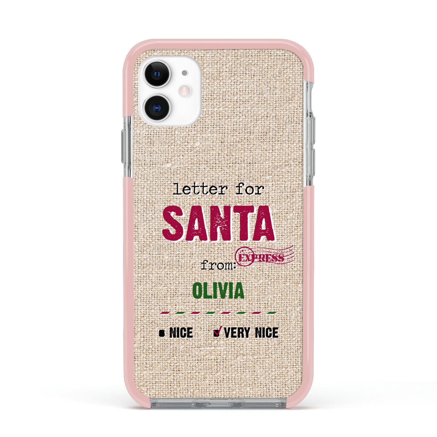 Letters to Santa Personalised Apple iPhone 11 in White with Pink Impact Case