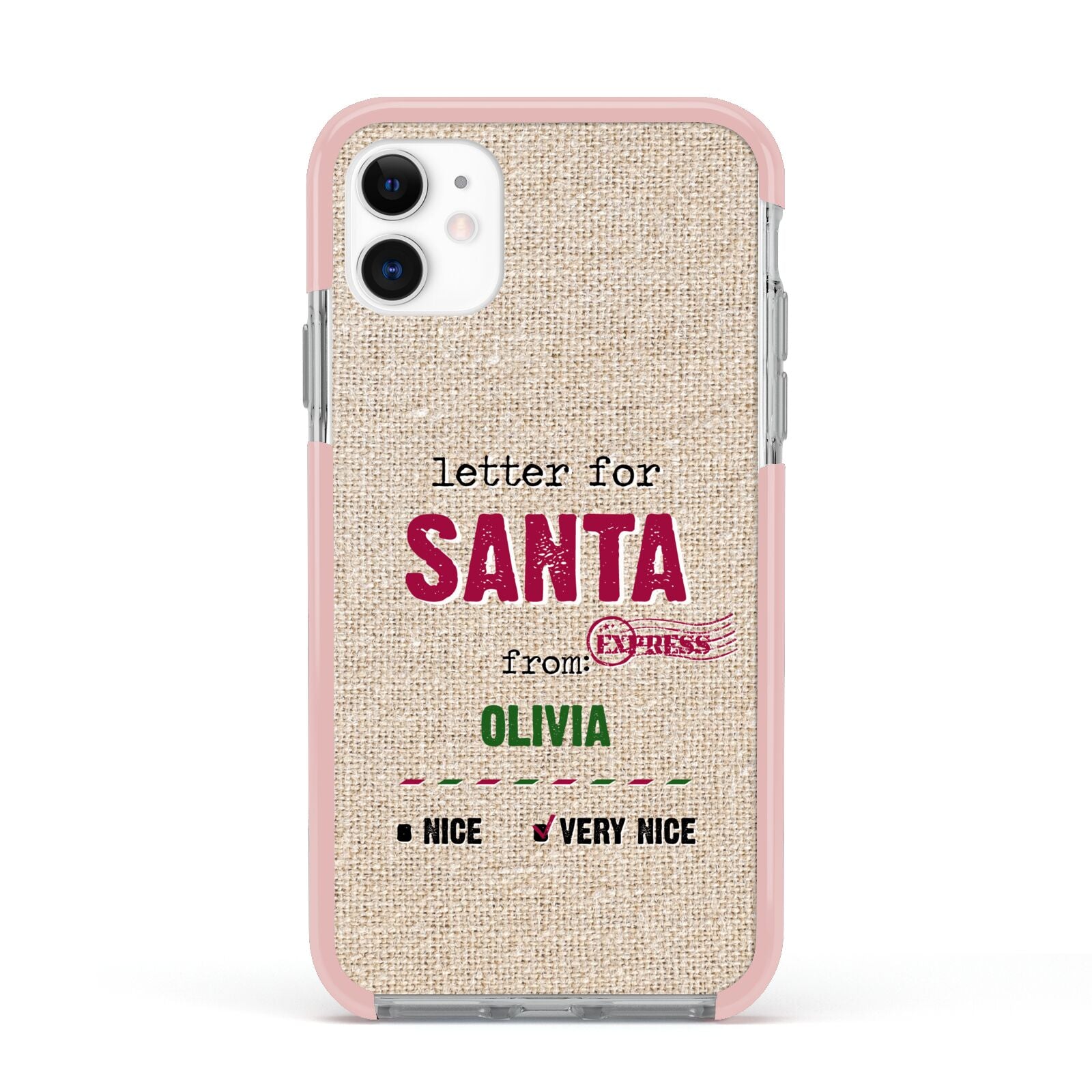 Letters to Santa Personalised Apple iPhone 11 in White with Pink Impact Case
