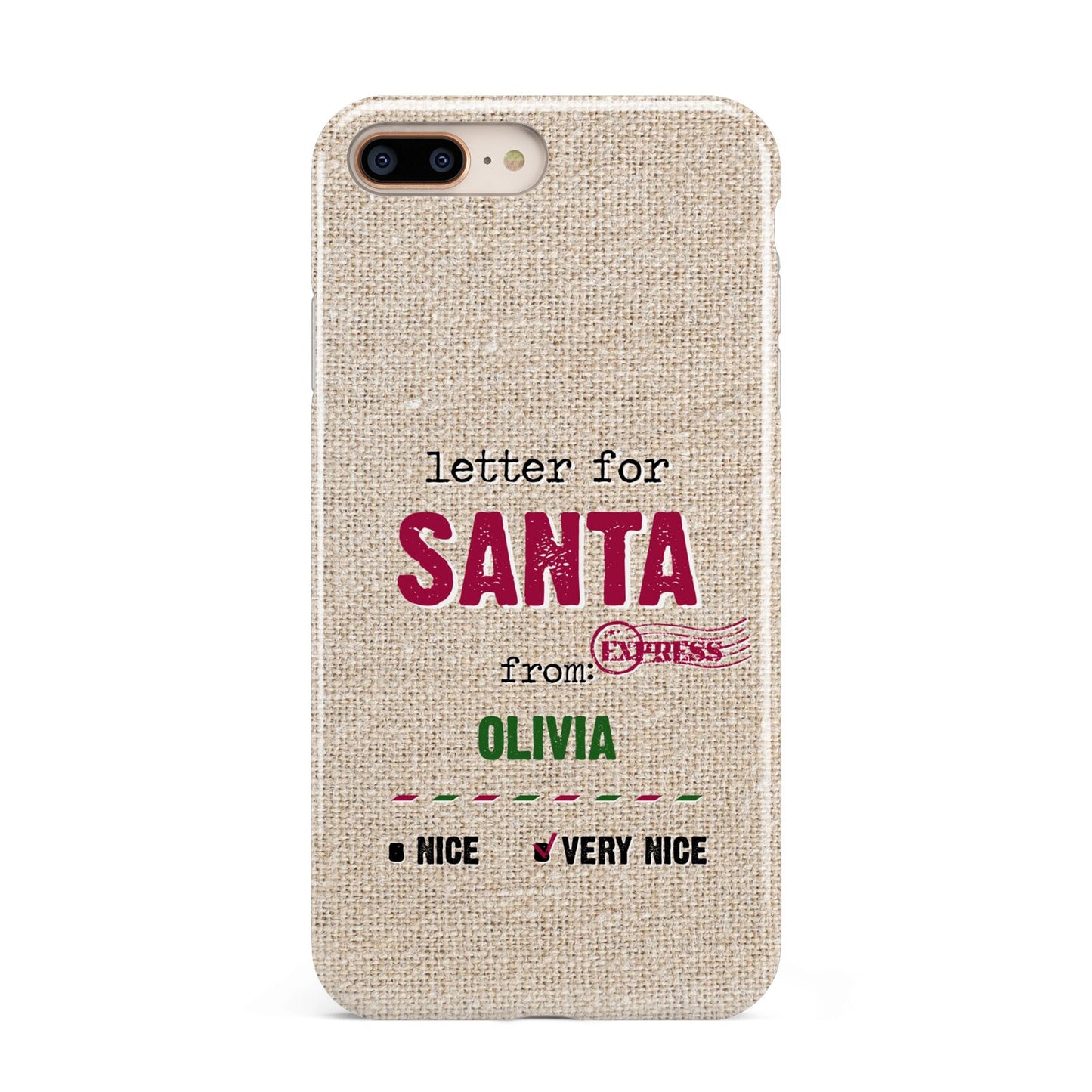 Letters to Santa Personalised Apple iPhone 7 8 Plus 3D Tough Case