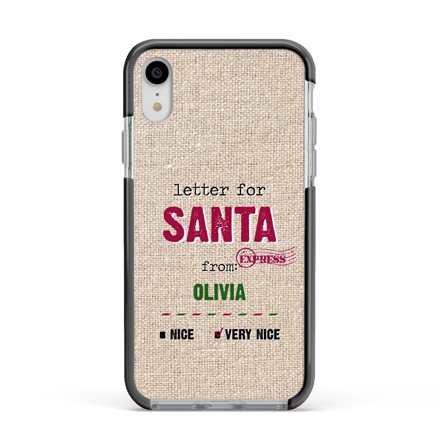 Letters to Santa Personalised Apple iPhone XR Impact Case Black Edge on Silver Phone