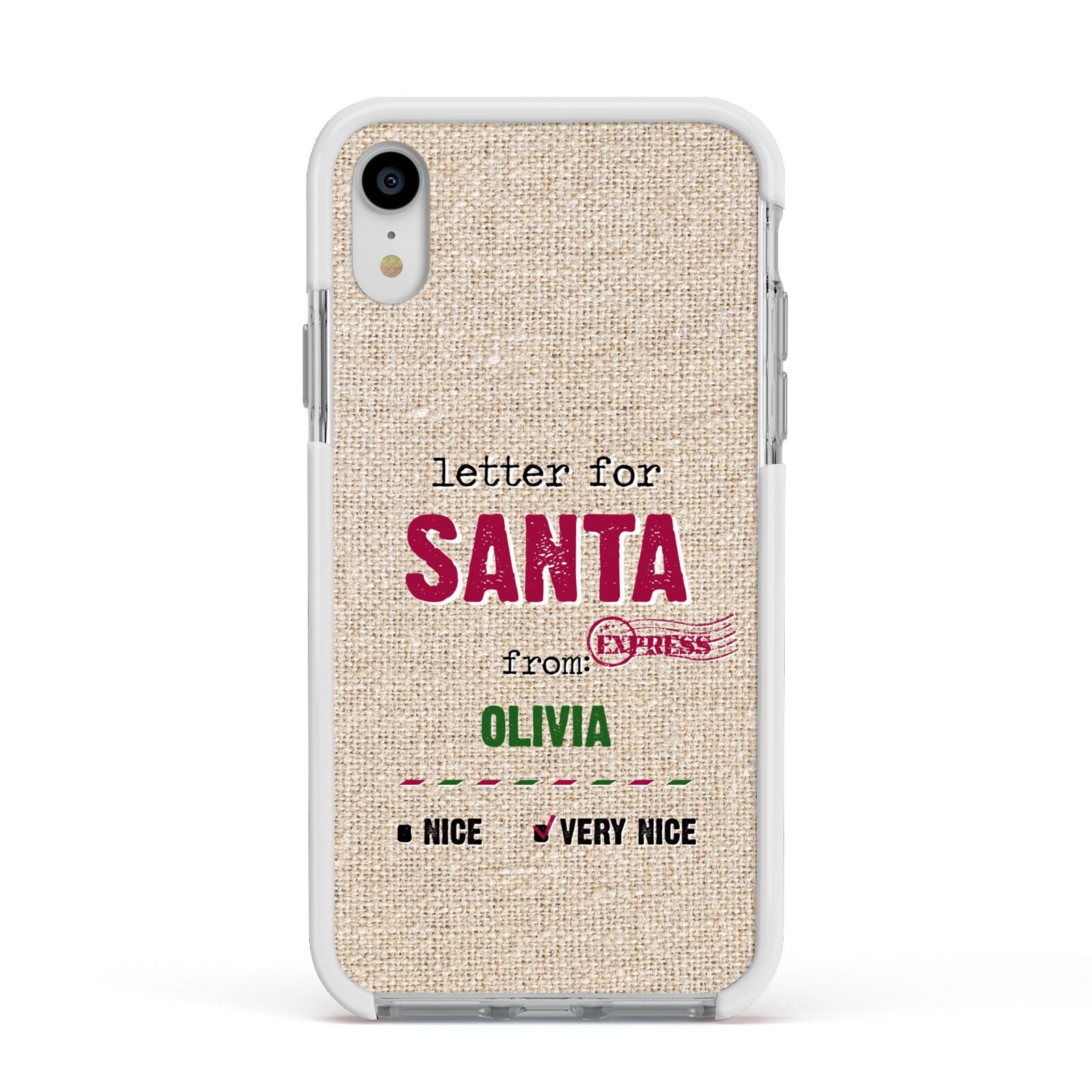 Letters to Santa Personalised Apple iPhone XR Impact Case White Edge on Silver Phone