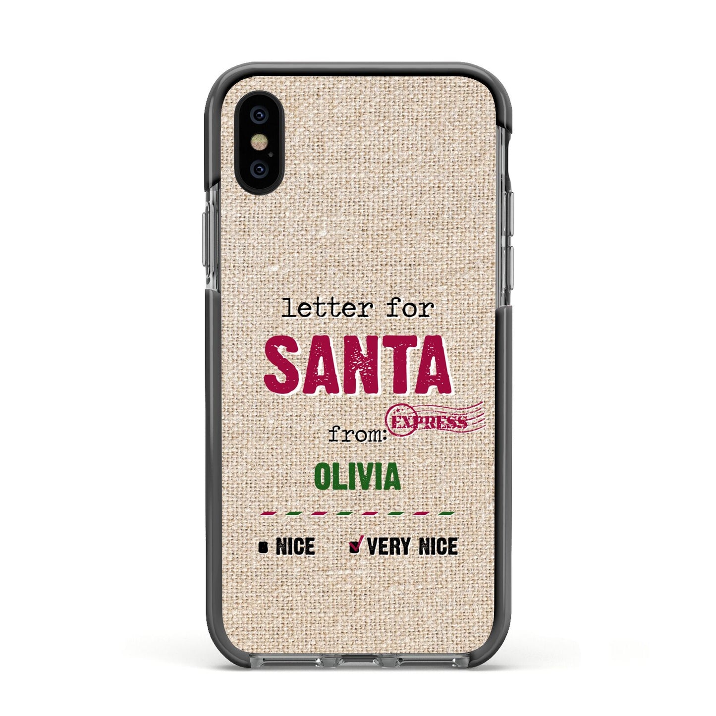 Letters to Santa Personalised Apple iPhone Xs Impact Case Black Edge on Black Phone