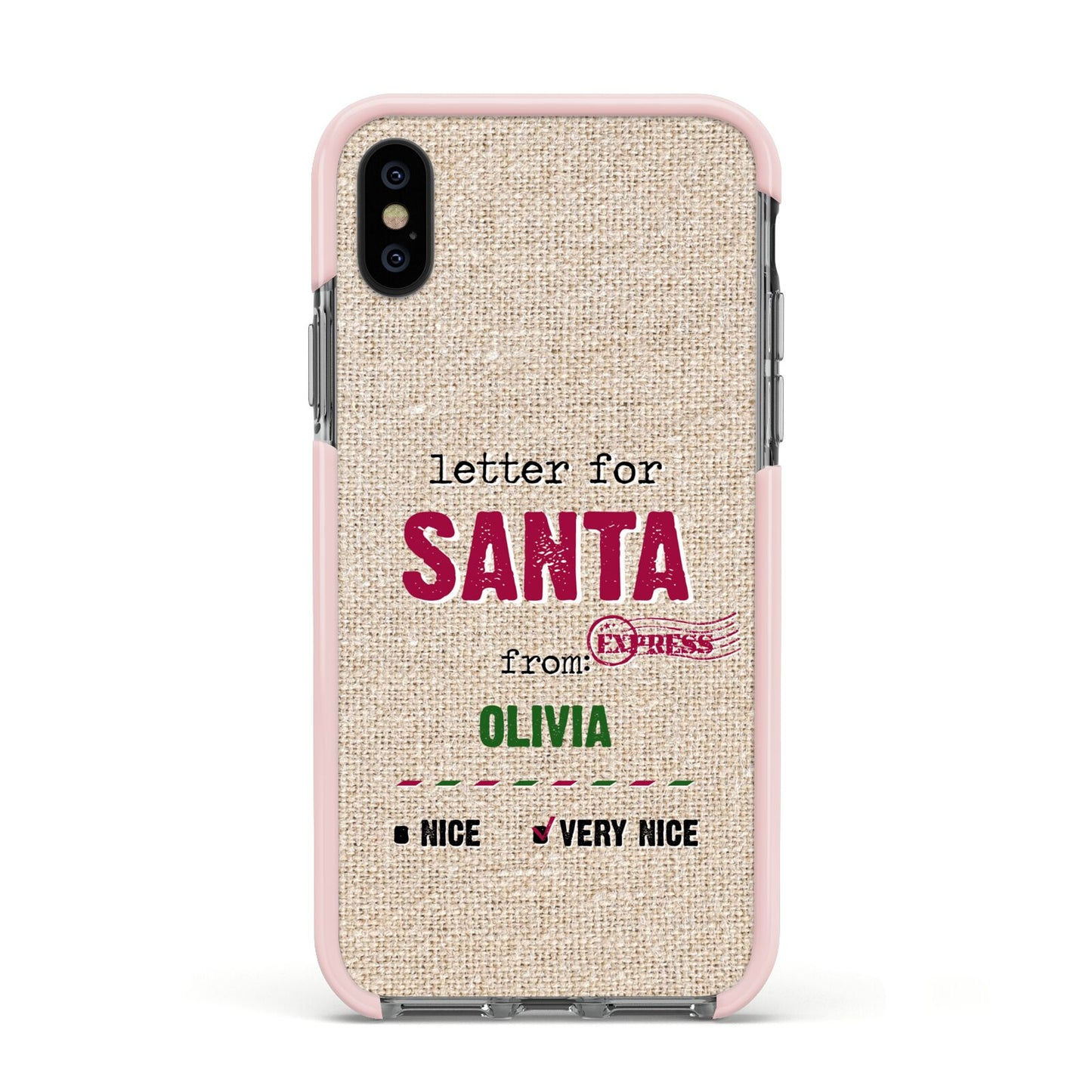 Letters to Santa Personalised Apple iPhone Xs Impact Case Pink Edge on Black Phone