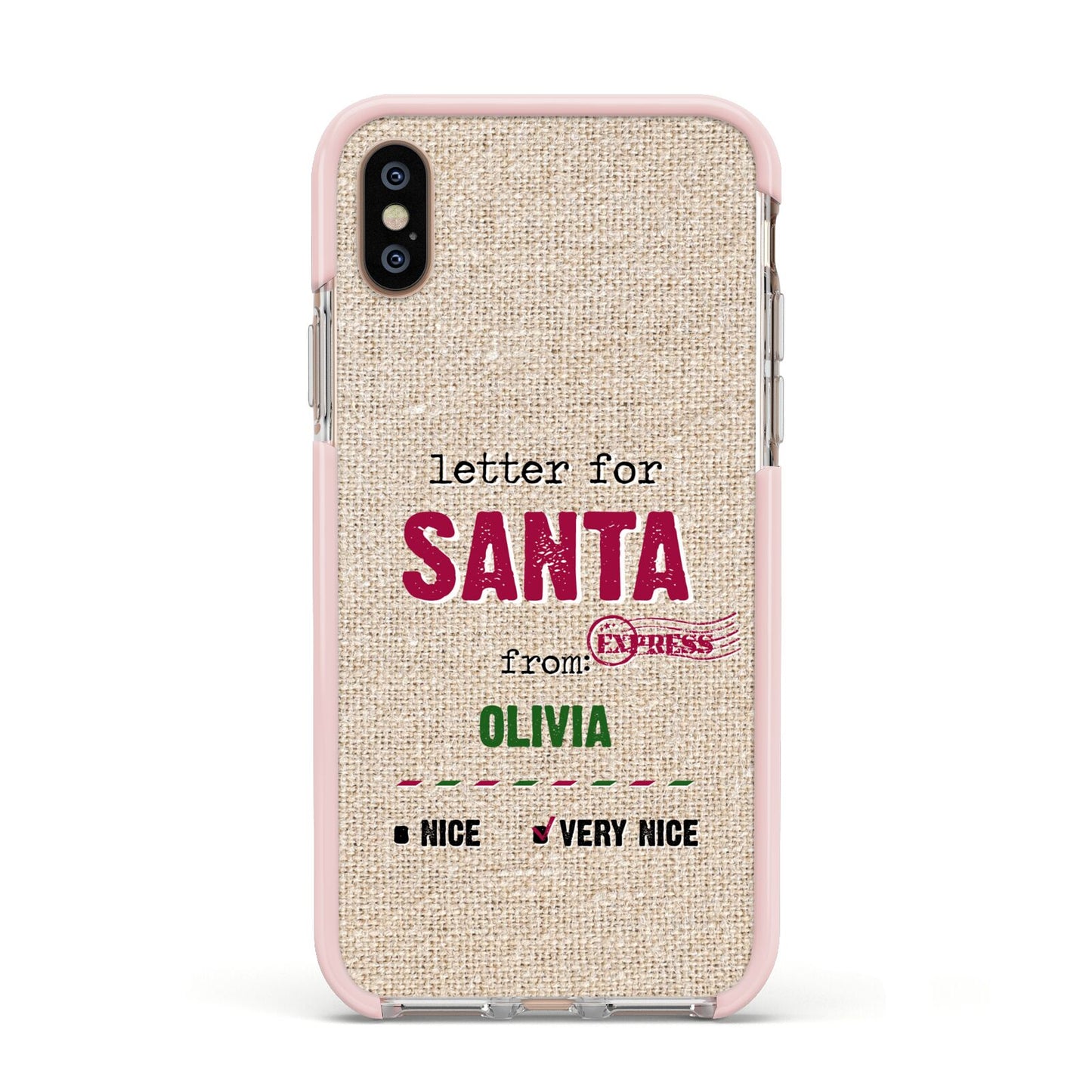 Letters to Santa Personalised Apple iPhone Xs Impact Case Pink Edge on Gold Phone