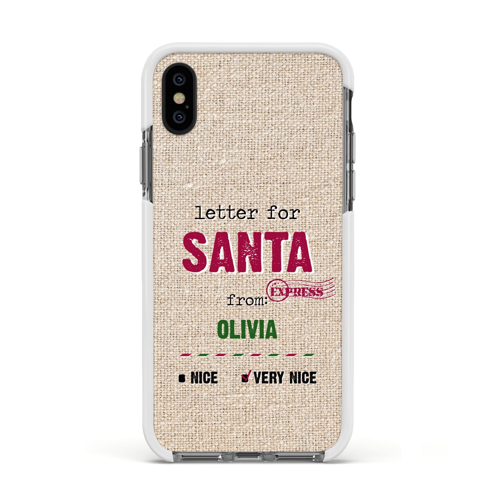 Letters to Santa Personalised Apple iPhone Xs Impact Case White Edge on Black Phone