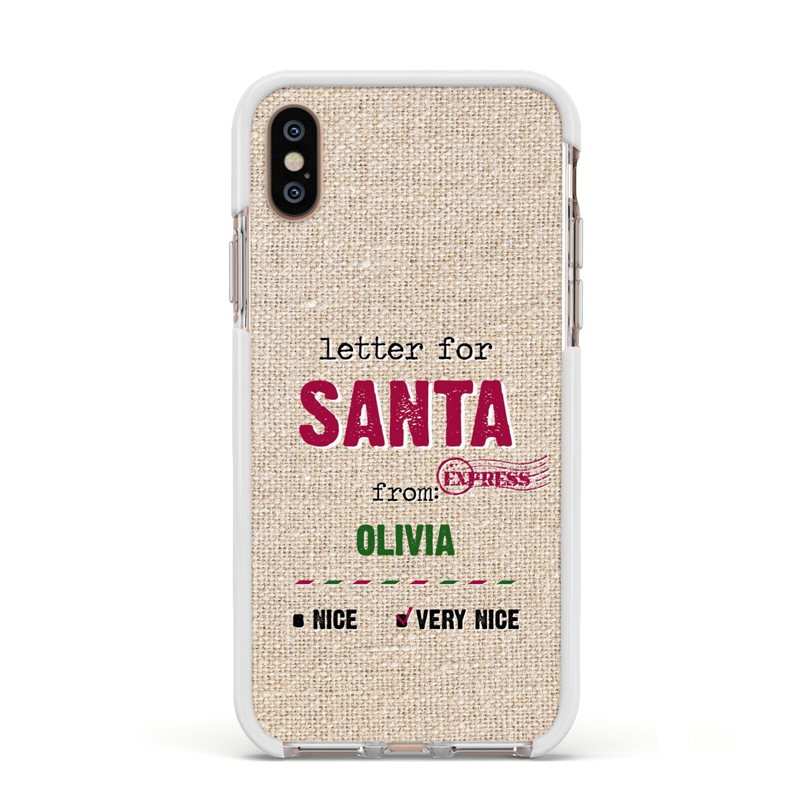Letters to Santa Personalised Apple iPhone Xs Impact Case White Edge on Gold Phone