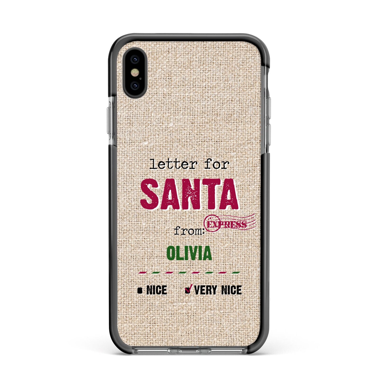 Letters to Santa Personalised Apple iPhone Xs Max Impact Case Black Edge on Black Phone