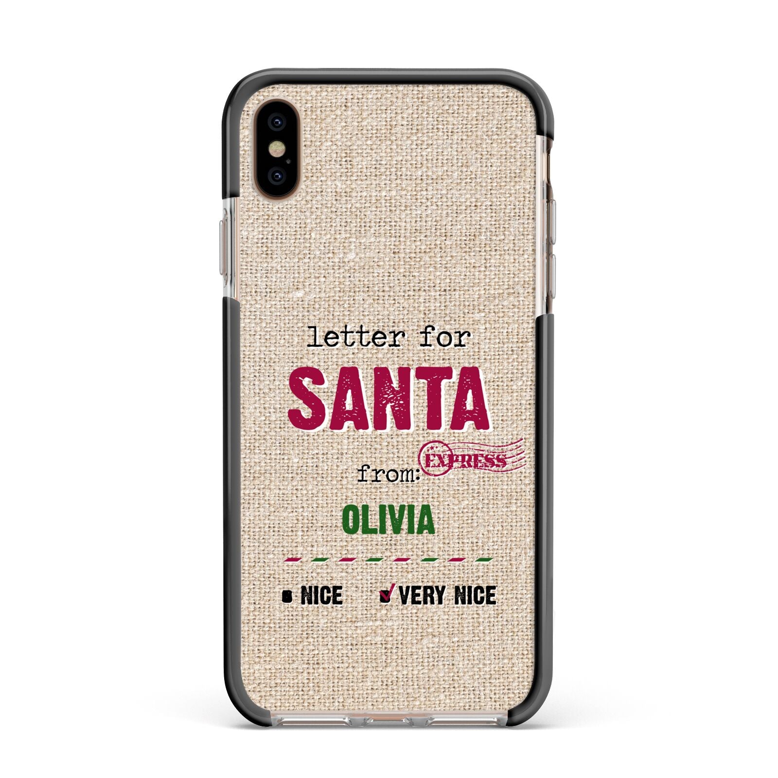 Letters to Santa Personalised Apple iPhone Xs Max Impact Case Black Edge on Gold Phone