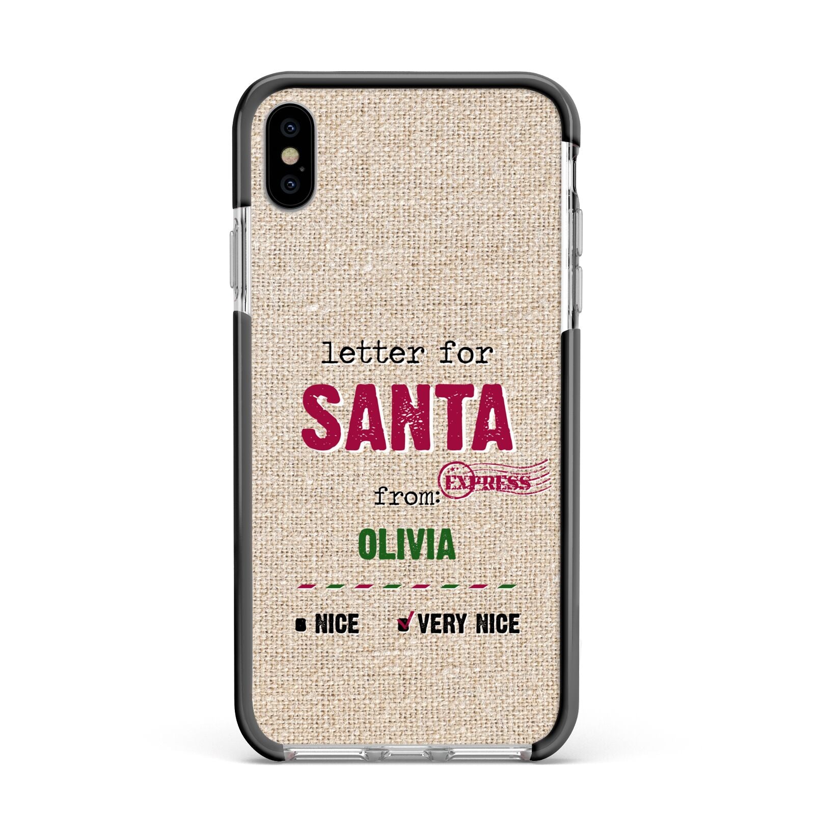 Letters to Santa Personalised Apple iPhone Xs Max Impact Case Black Edge on Silver Phone